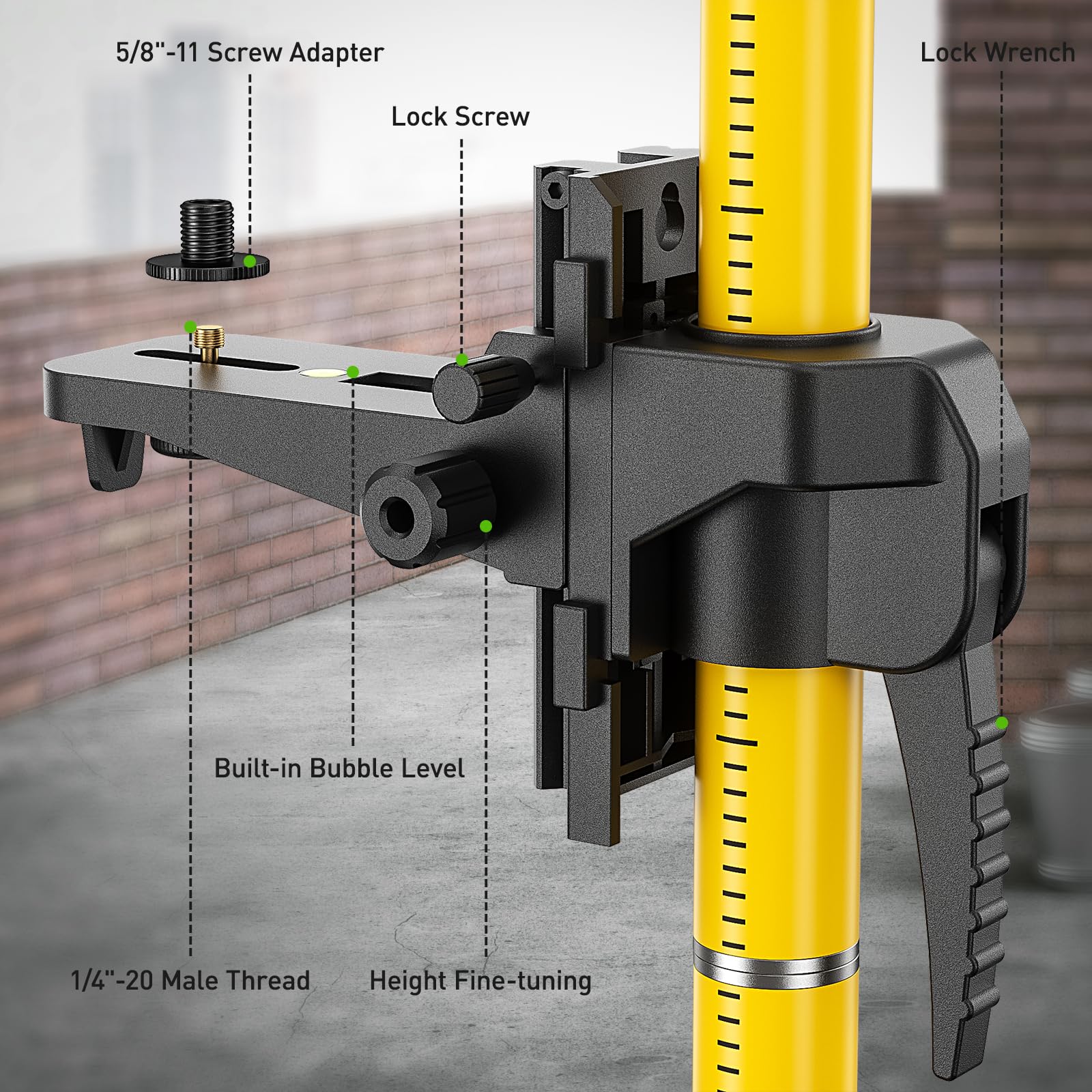Huepar 12 Ft./3.7M Professional Laser Level Pole with Tripod and 1/4-Inch by 20-Inch Laser Mount for Rotary and Line Lasers, Adjustable Telescoping Laser Pole with 5/8"-11 Threaded Adapter-LP36A
