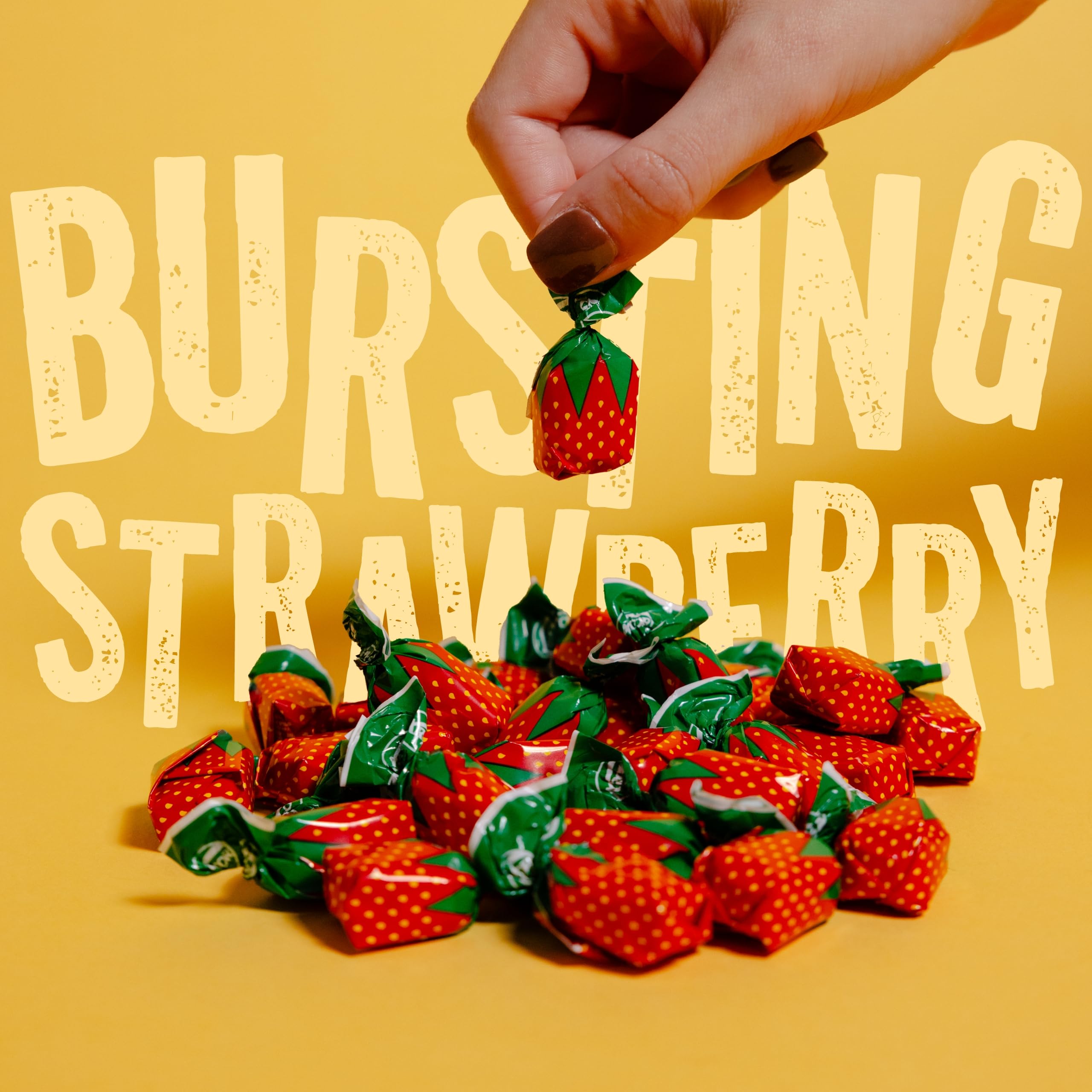 Strawberry Hard Candy Individually Wrapped – Cambie Bulk Candy with Fruit-Filled Center, 2 lbs Bon Bons for Piñata Filler, Candy Bags, Party Favors