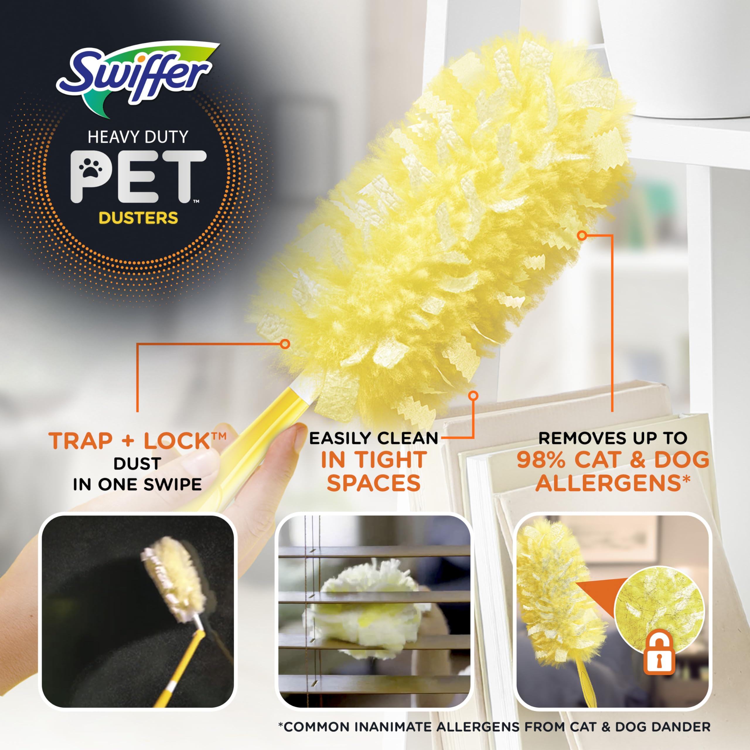 Swiffer Pet Heavy Duty Dusters Refills, Multisurface 360 Dusters with Febreze Odor Defense, 11 Count