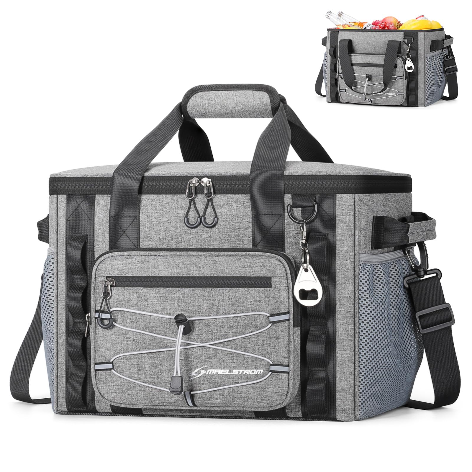 Maelstrom Kühltasche mit weicher Außenwand, faltbare, isolierte Kühlbox für 30 Dosen – groß, auslaufsicher, tragbar für Camping, Kajakfahren & Strand, Grau