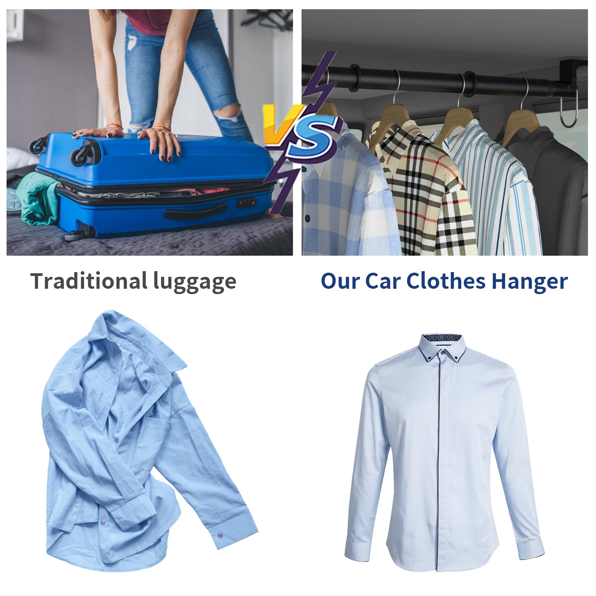 Qufiona Heavy Duty Car Clothes Hanger Bar 30-64 Inches - Wrinkle Free Telescopic Clothes Rack for Vehicles, SUV, Truck