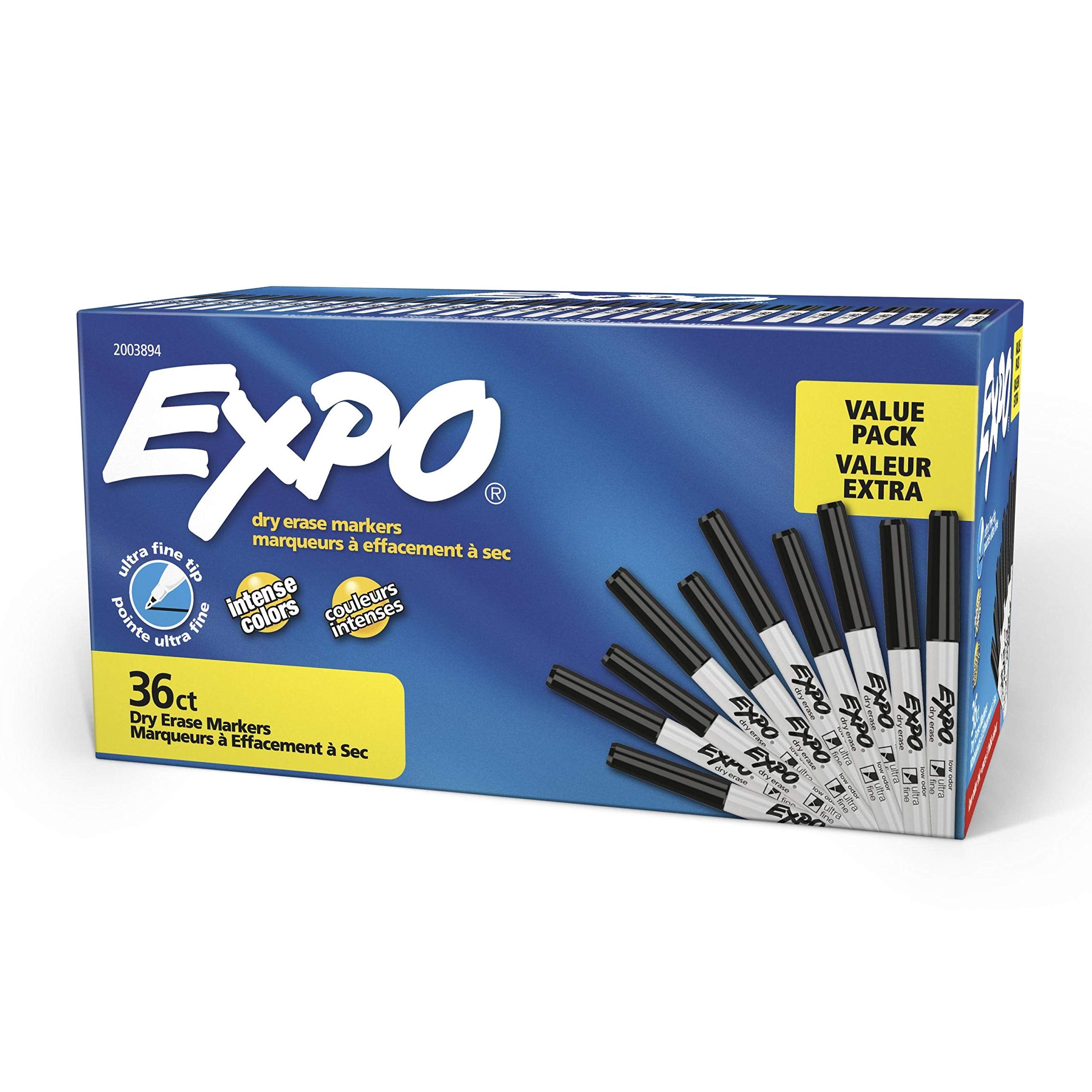 Expo Low-Odor Dry Erase Markers, Ultra-Fine Tip, Black, 4 Count
