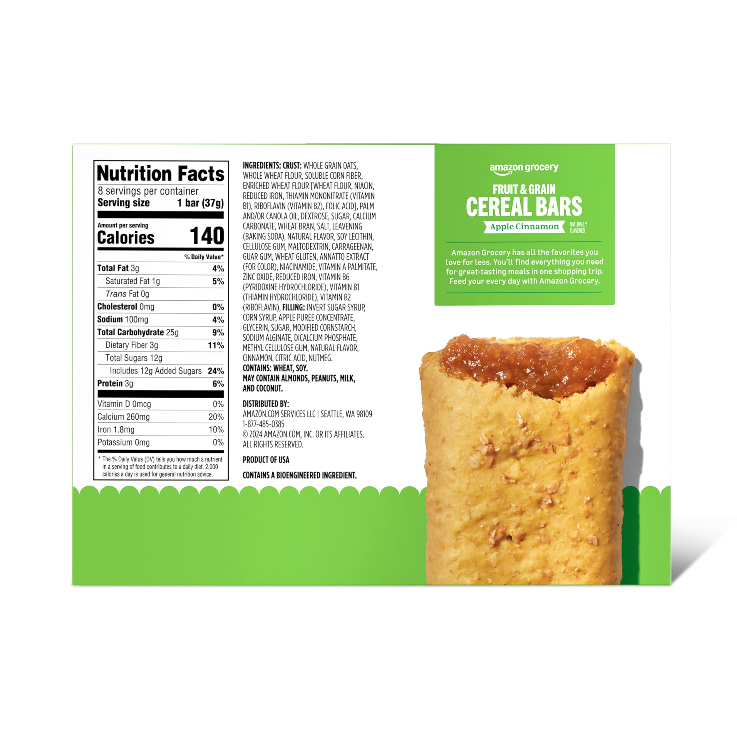 Amazon Grocery, Apple Cinnamon Fruit & Grain Cereal Bars, 1.3 Oz, 8 Ct (Previously Happy Belly, Packaging May Vary)