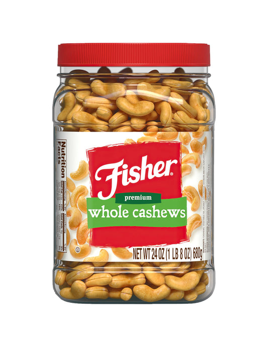 Fisher Snack Premium Whole Cashews, 24 Ounces, Roasted with Sea Salt, No Artificial Colors or Flavors, 100% Recyclable