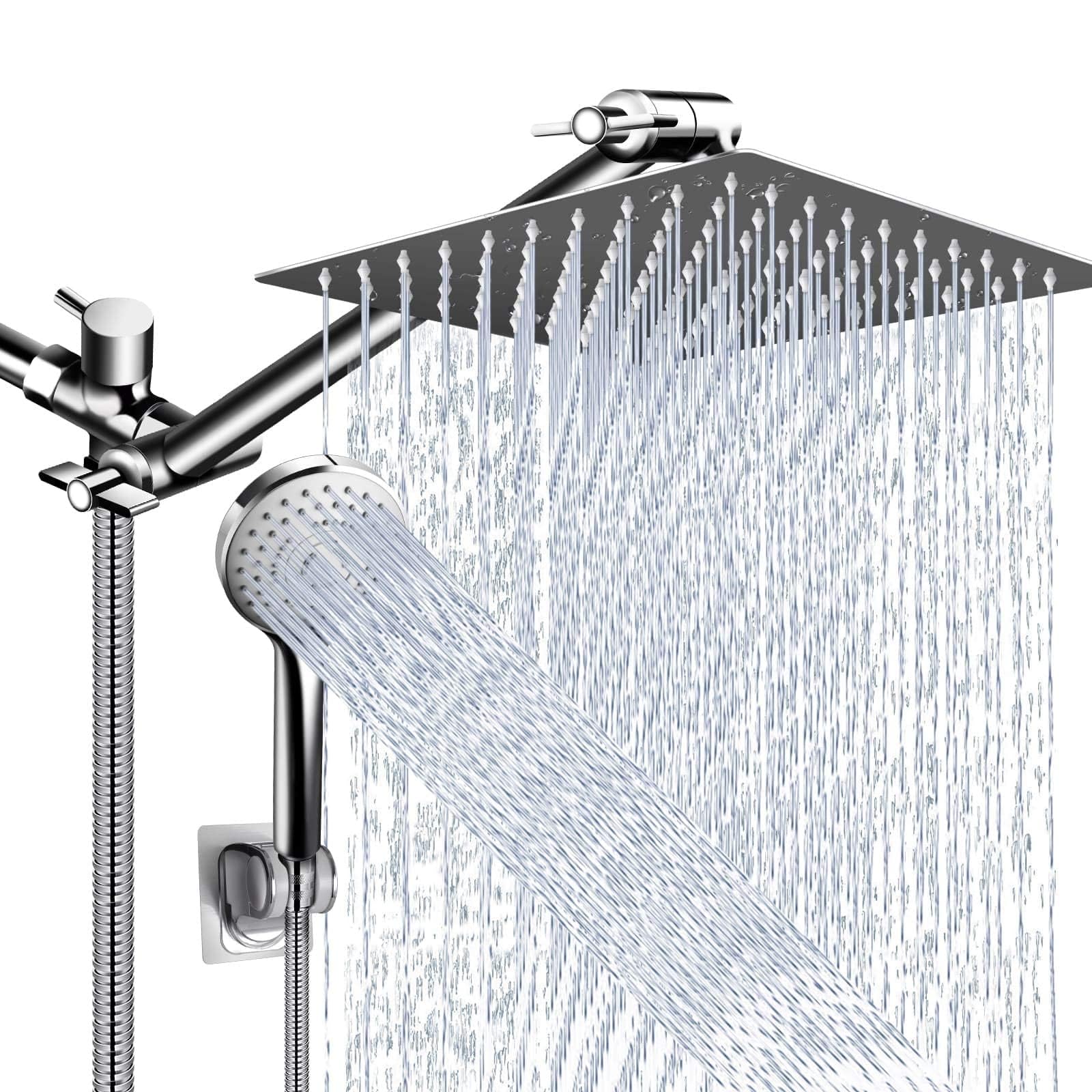 Duschkopf-Kombination, 10 Zoll Hochdruck-Regenduschkopf mit 11 Zoll verstellbarem Verlängerungsarm und Handbrause mit 5 Strahlarten, kraftvoller Duschstrahl für niedrigen Wasserdruck mit langem Schlauch