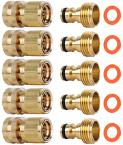 SHOWNEW Garden Hose Quick Connectors, Solid Brass 3/4 inch GHT Thread Easy Connect Fittings No-Leak Water Hose Male Female Value Pack (5)