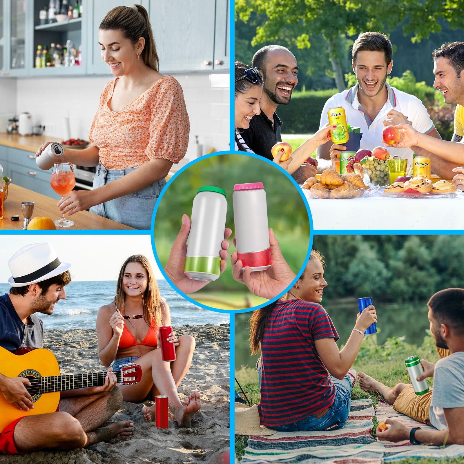 6 Pack Silicone Soda Can Cover Lids, Reusable Soda Can Lids Beer Can Covers Pop Can Covers, BPA Free Silicone Can Cover, Stopper and Protector for Soda, Beer, Beverage, Juice, Coke, Fits Standard Cans