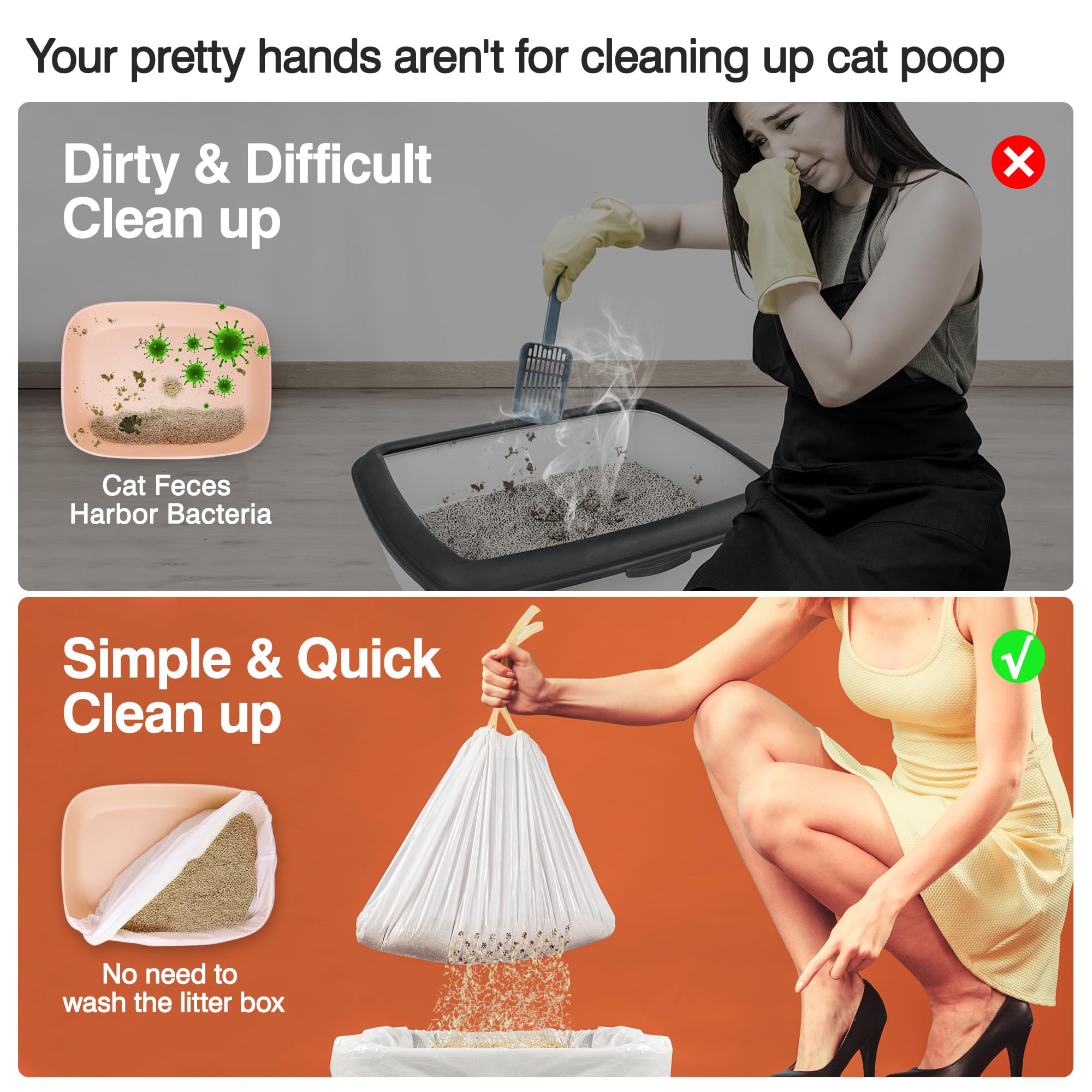 ADDPETS Sifting Litter Box Liners 14 Count,Drawstring Jumbo Cat Litter Bags Fits All Litter Box,Cat Products