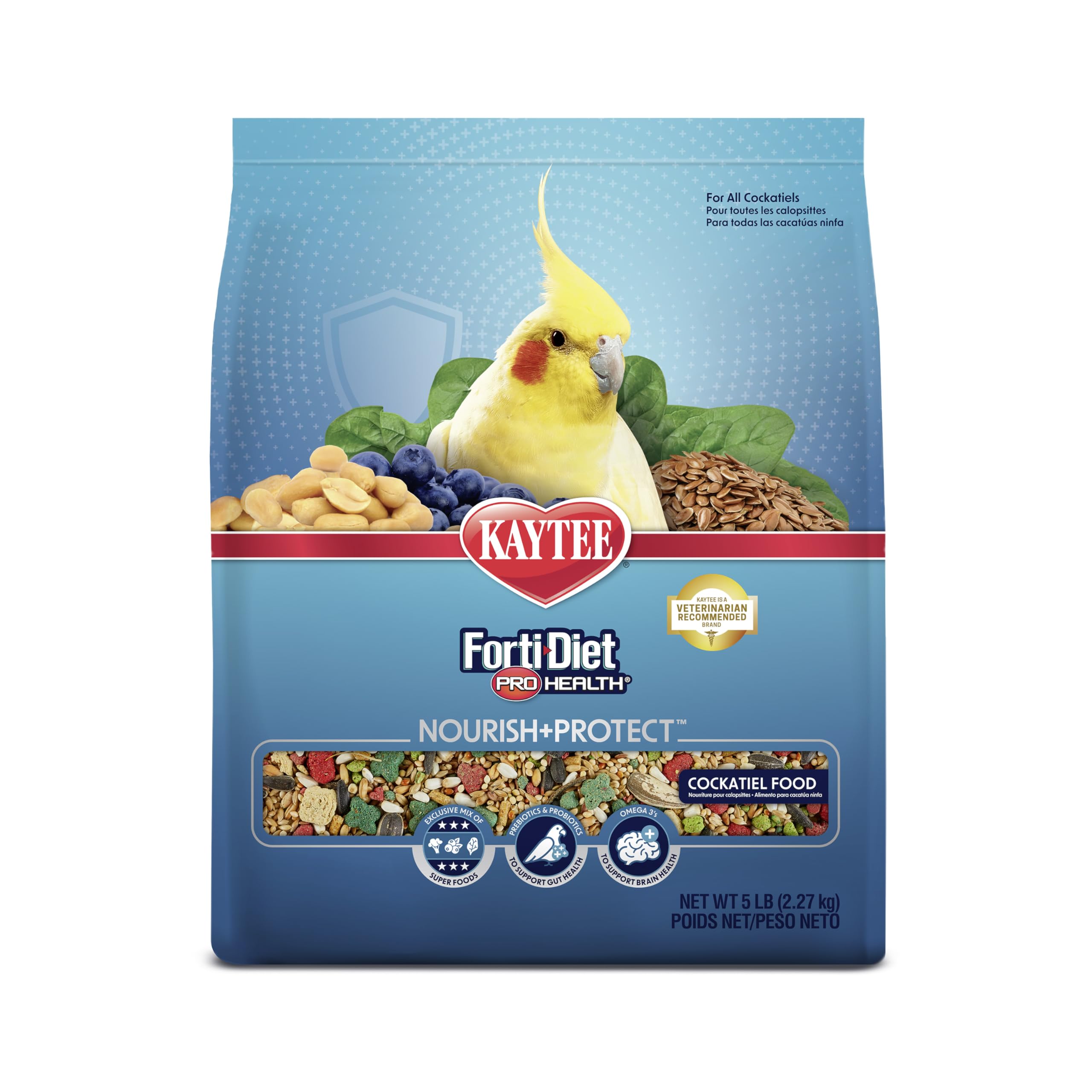 Kaytee Forti-Diet Pro Health Nourish+Protect Cockatiel Food, Comprehensive Nutrition Backed by Science, Digestive Health, Immune Support, 5 pounds