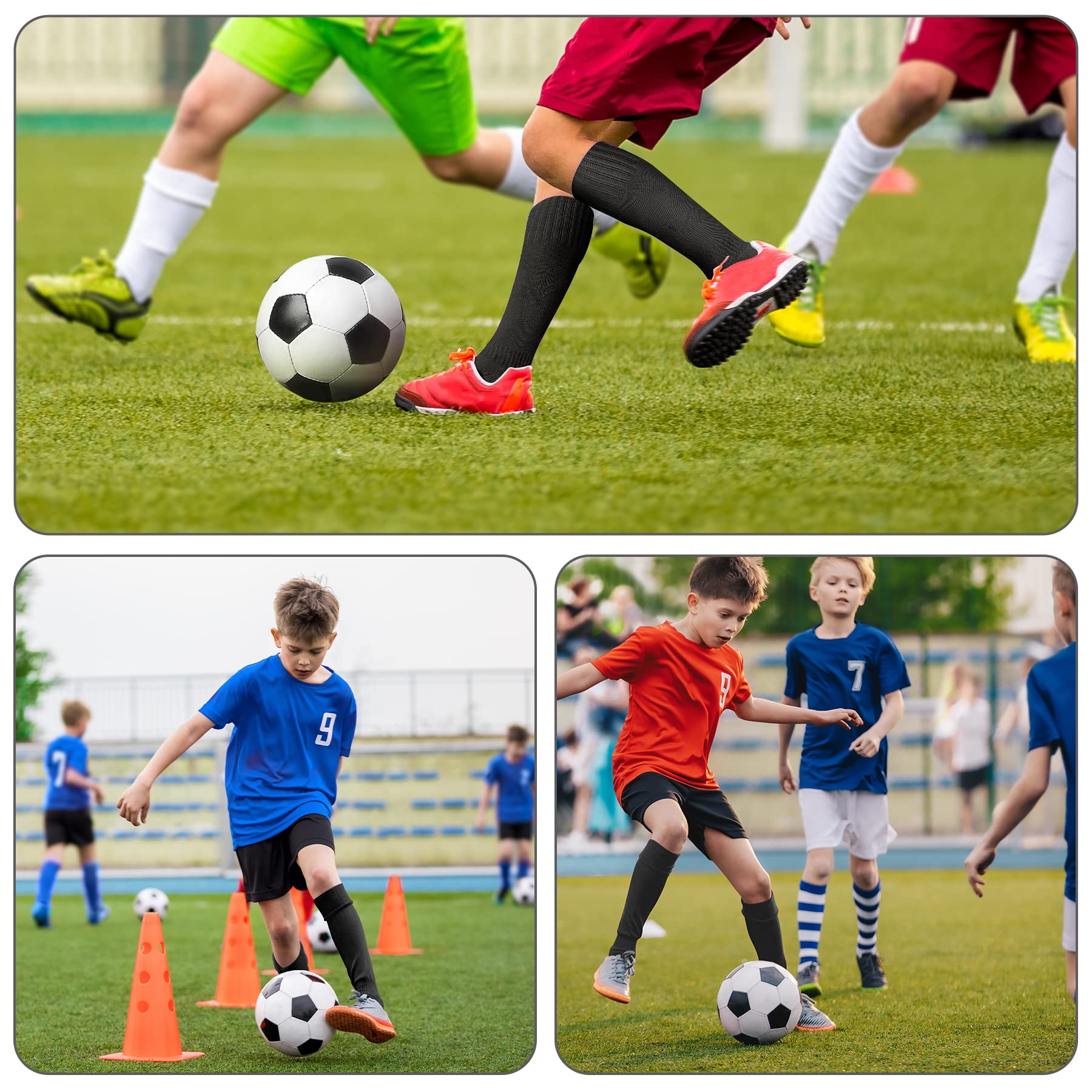 FPAKDH 2 Pairs Kids Soccer Socks for 7-13 Years Old Breathable Sports Training Socks for Girls Boys Football Socks Black