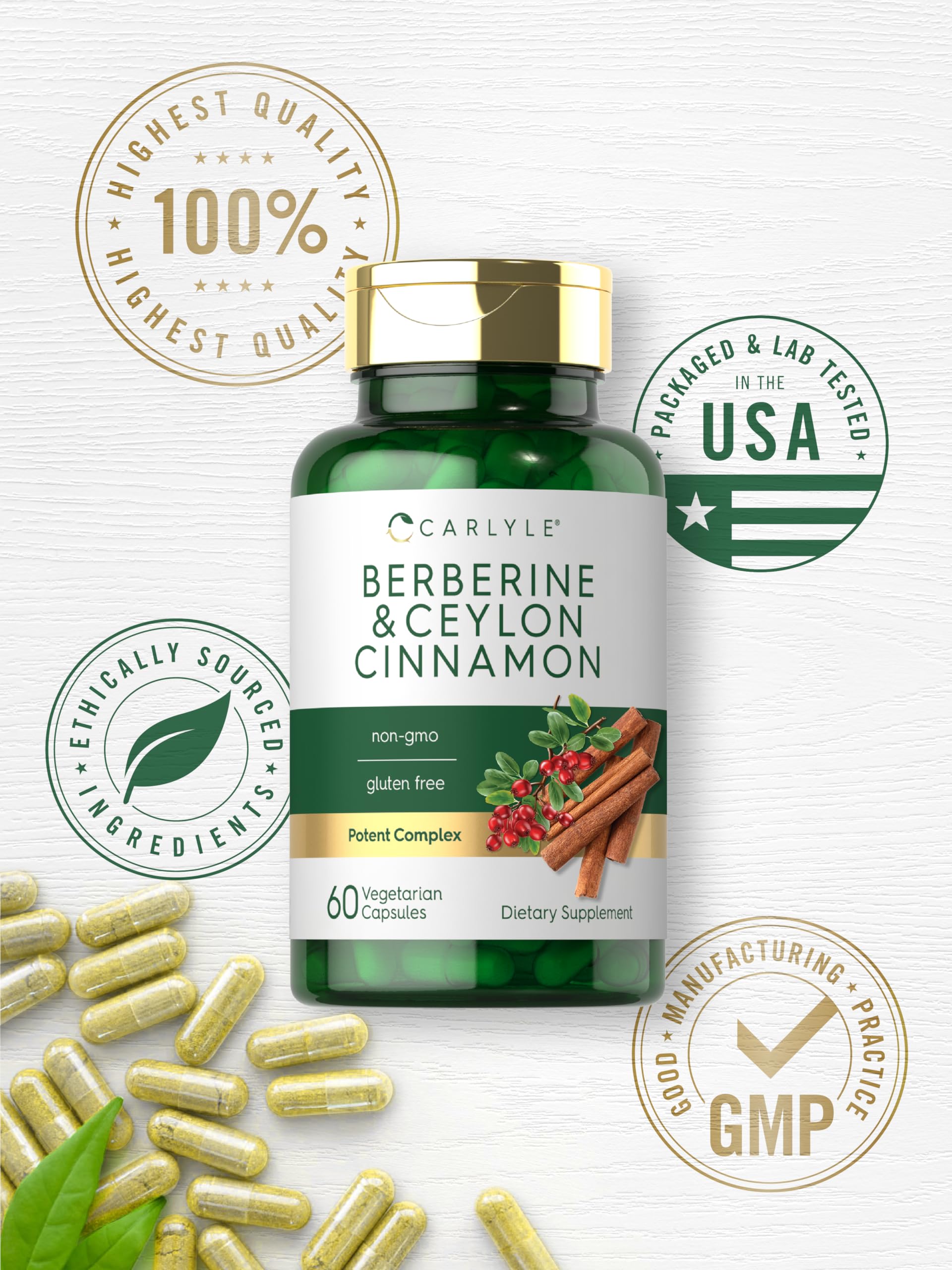 Carlyle Berberine with Ceylon Cinnamon | 2000mg Complex | 60 Capsules | Vegetarian, Non-GMO, Gluten Free