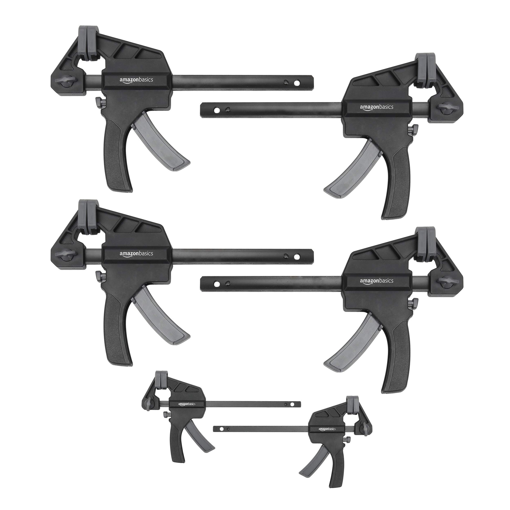 Amazon Basics 6-Piece Trigger Clamp Set, 2 Pack of 4-inch, 4 Pack of 6-inch, Black/Grey
