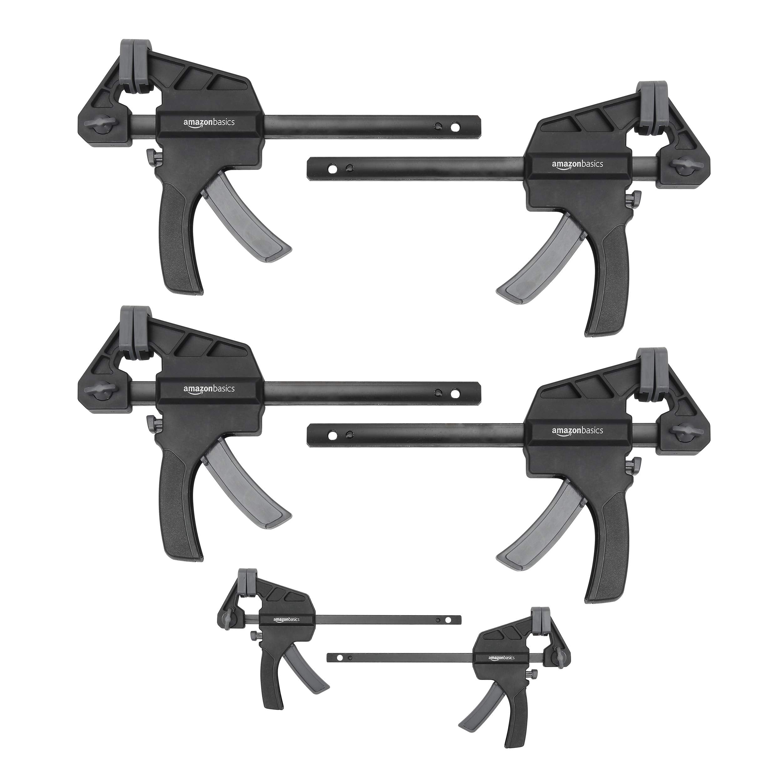 Amazon Basics 6-Piece Trigger Clamp Set, 2 Pack of 4-inch, 4 Pack of 6-inch, Black/Grey