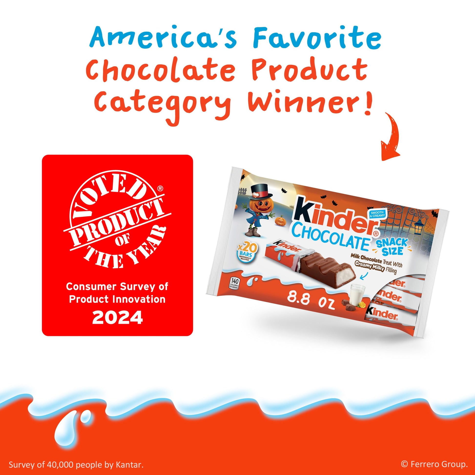 Kinder Chocolate, Milk Chocolate Bar with Creamy Milky Filling, Individually Wrapped, Snack Size, 20 Count Bag, 8.8 oz