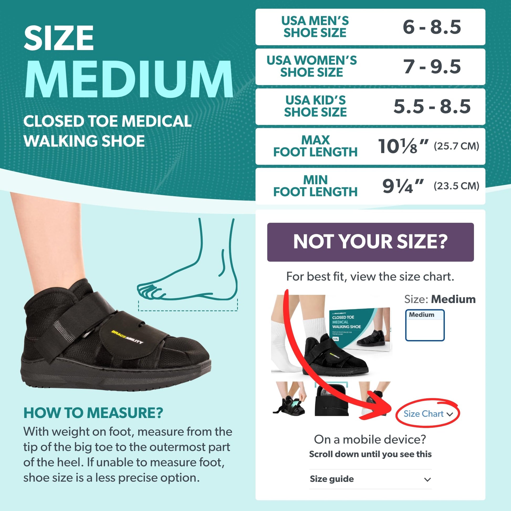 BraceAbility Closed Toe Medical Walking Shoe - Lightweight Broken Toe Cast Boot, Fractured Foot Brace for Metatarsal Stress Fracture, Post-op Bunion, Hammertoe Recovery - For Men or Women (M)