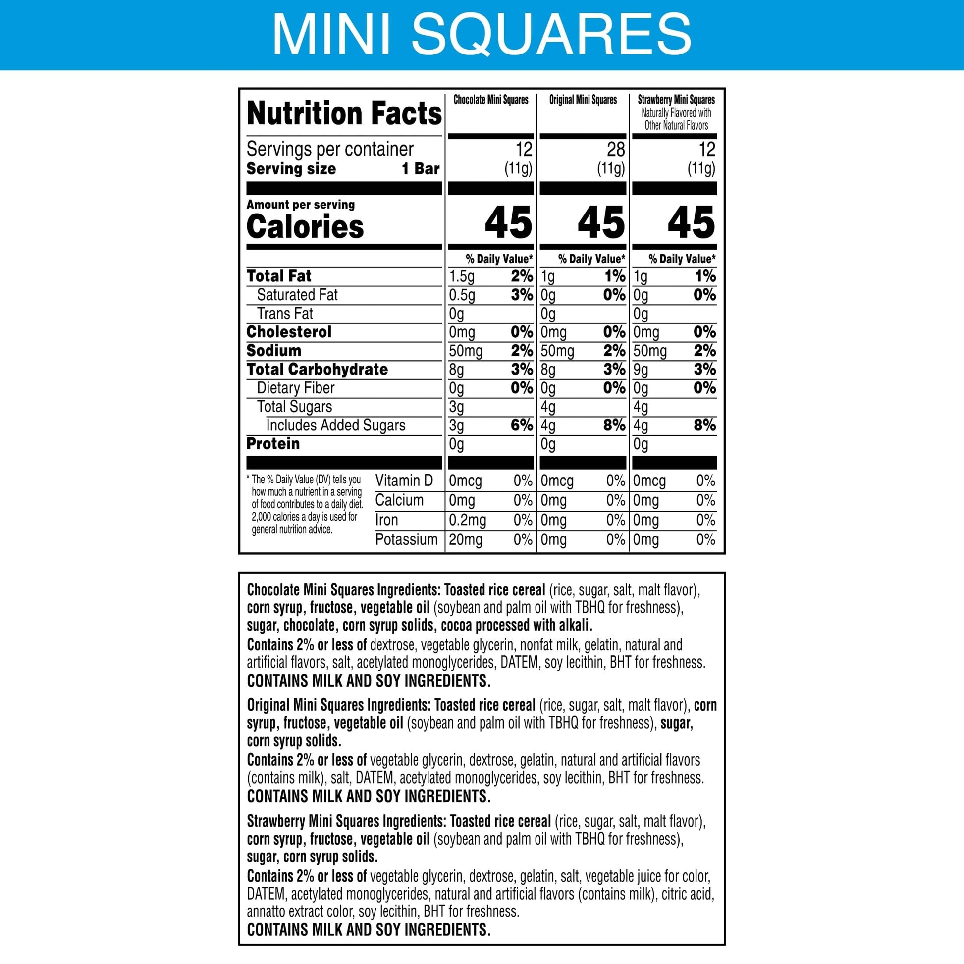 Rice Krispies Treats Mini Crispy Marshmallow Squares, Kids Snacks, Lunch Snacks, Variety Pack, 20.1oz Box (52 Bars)