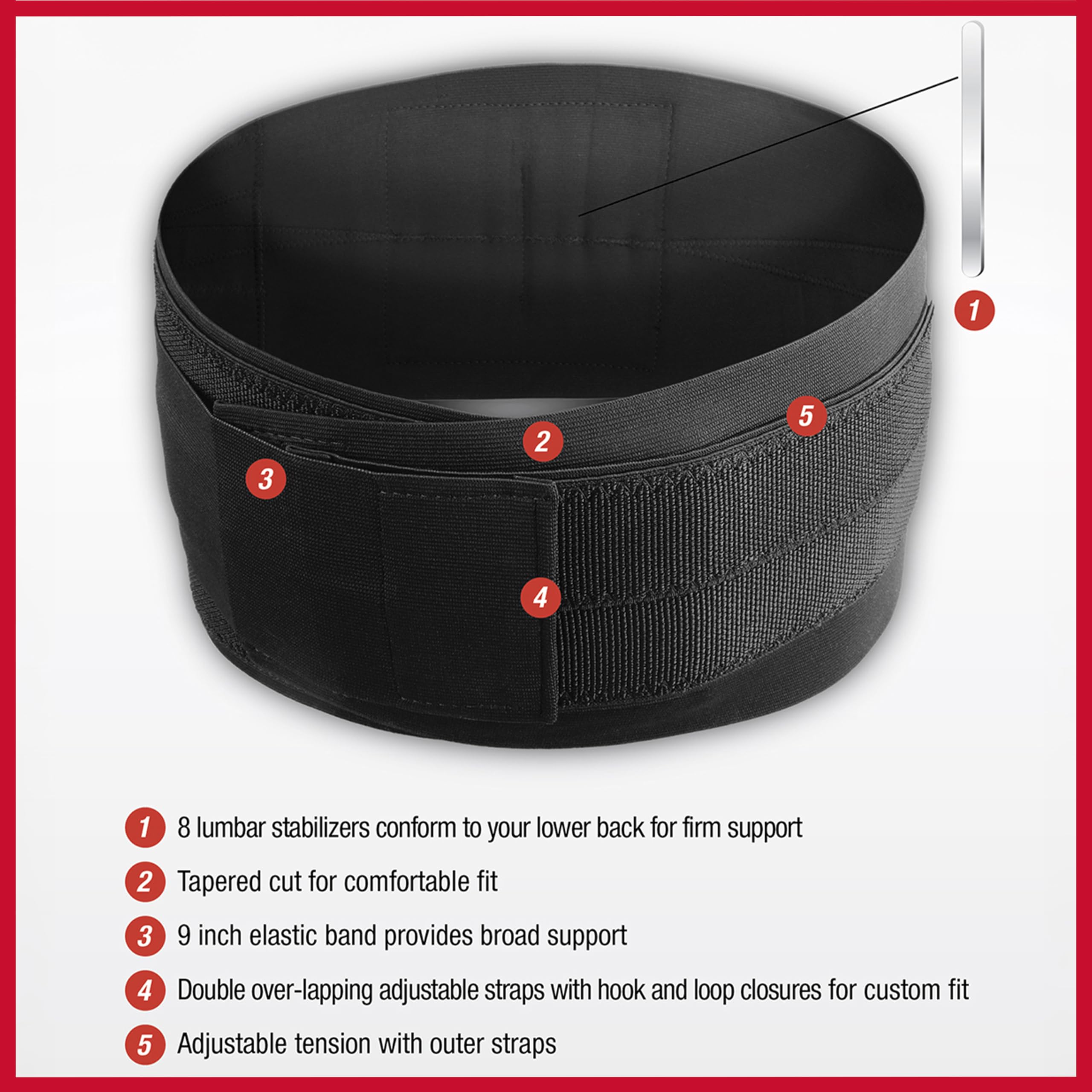 MUELLER Sports Medicine Adjustable Back Brace, Ideal for Upper and Lower Back Pain, Relief & Support for Men and Women, Strains, Sciatica, Scoliosis, Black, One Size