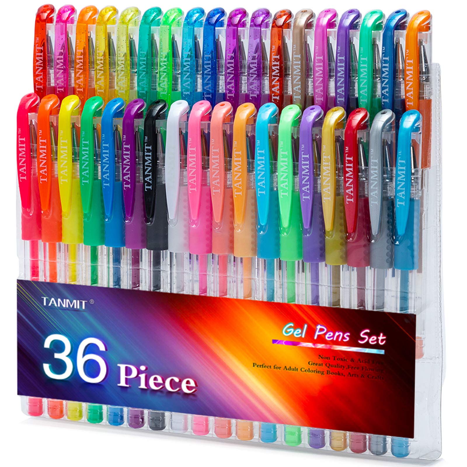 TANMIT Gelschreiber, 36 Farben Gelschreiber Set für Erwachsene Malbücher, farbige Gelmarker mit 40% mehr Tinte, ideal für Kinder und Erwachsene zum Kritzeln, Scrapbooking, Zeichnen