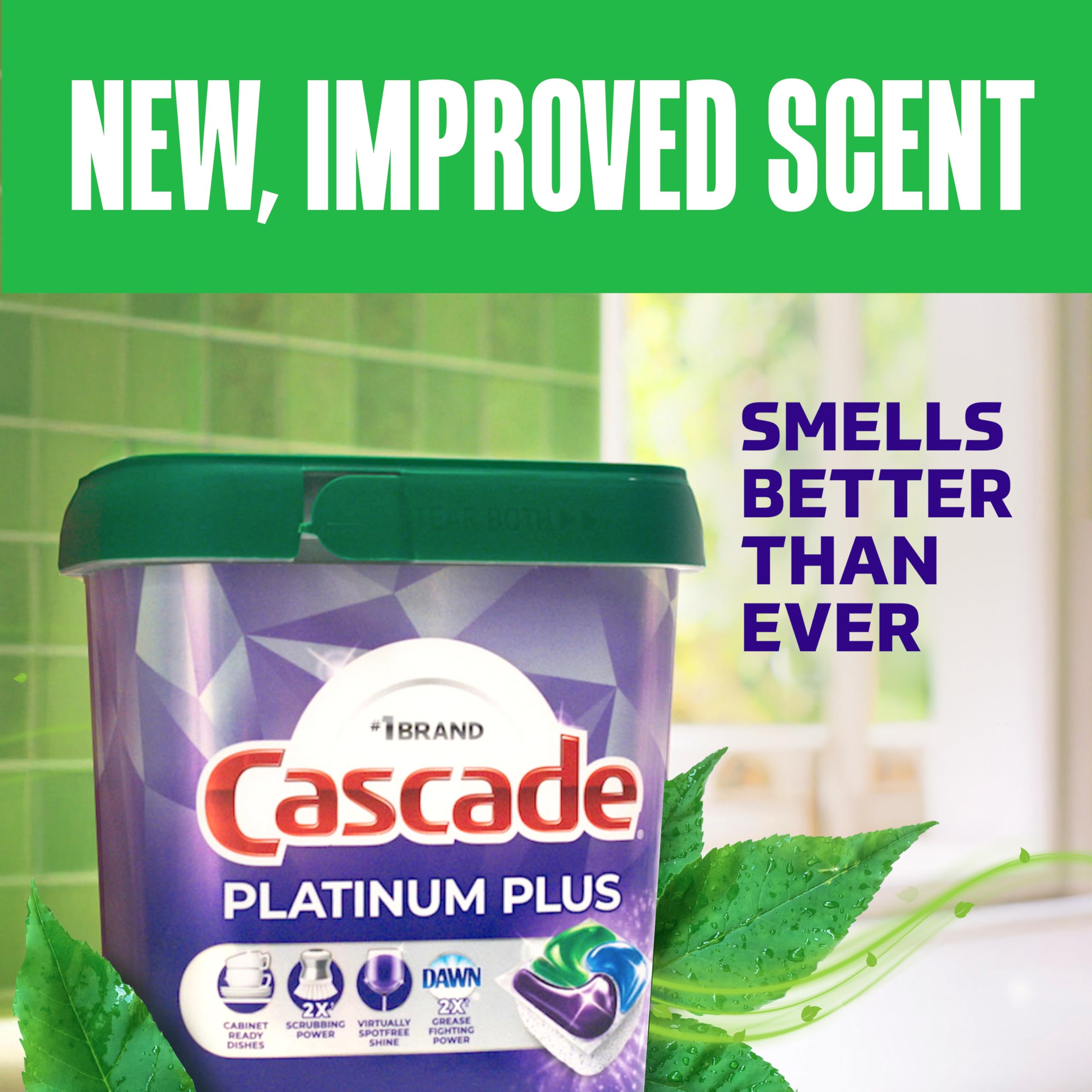 Cascade Platinum Plus Dishwasher Pods, Dishwasher Detergent, Dish Detergent Soap, Fresh, 57 Count