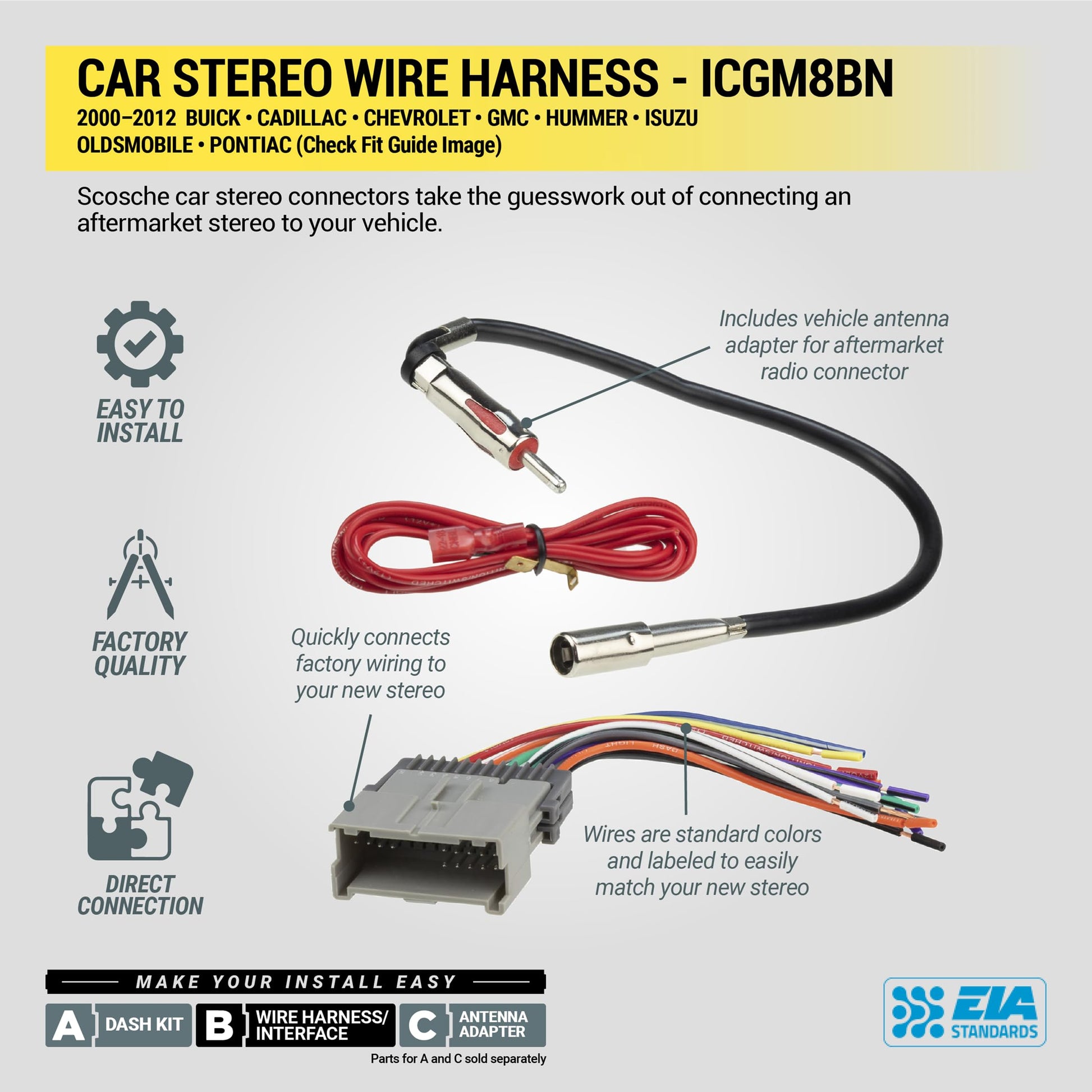 Scosche ICGM8BN Double DIN Radio Installation Dash Kit Compatible with Select 1992-2012 General Motors Vehicles - Complete Basic Aftermarket Car Stereo Install Kit - See Fit Guide Image for Vehicles