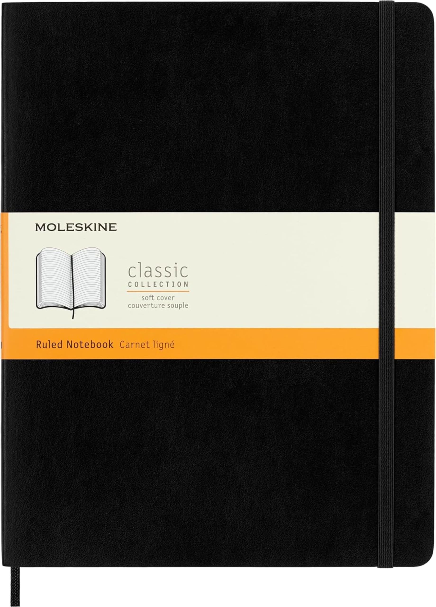 Moleskine Classic Notebook, Soft Cover, XL (7.5" x 9.5") Ruled/Lined, Black, 192 Pages