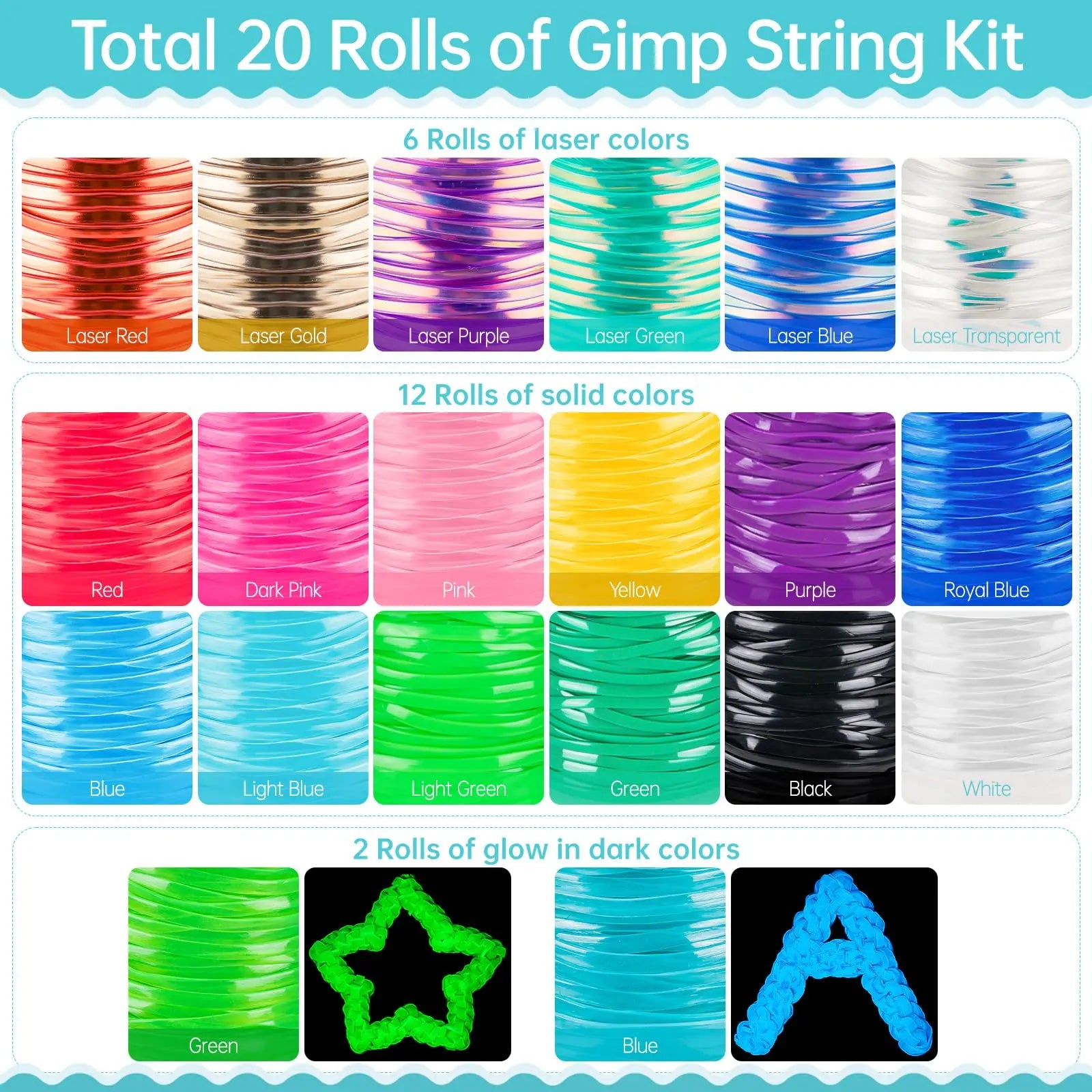 Tresotoyo Lanyard String, 20 Rolls Gimp String, Plastic String Lacing Cord, Boondoggle String Kit 1200 Feet and 52Pcs Keychain Lanyards Accessories for Keychain Crafts, Bracelet with Instruction Box