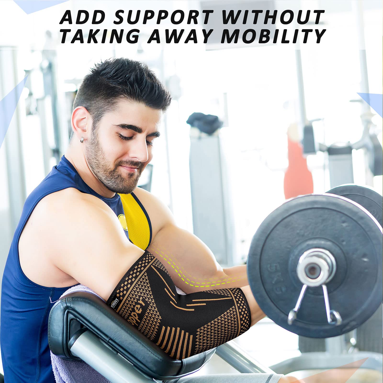 FCNUSX Copper Elbow Brace Compression Sleeves for Pain Relief Men Women, Arm Support Forearm Pads Braces for Tendonitis,Tennis, Golfers, Arthritis, Weight lifting