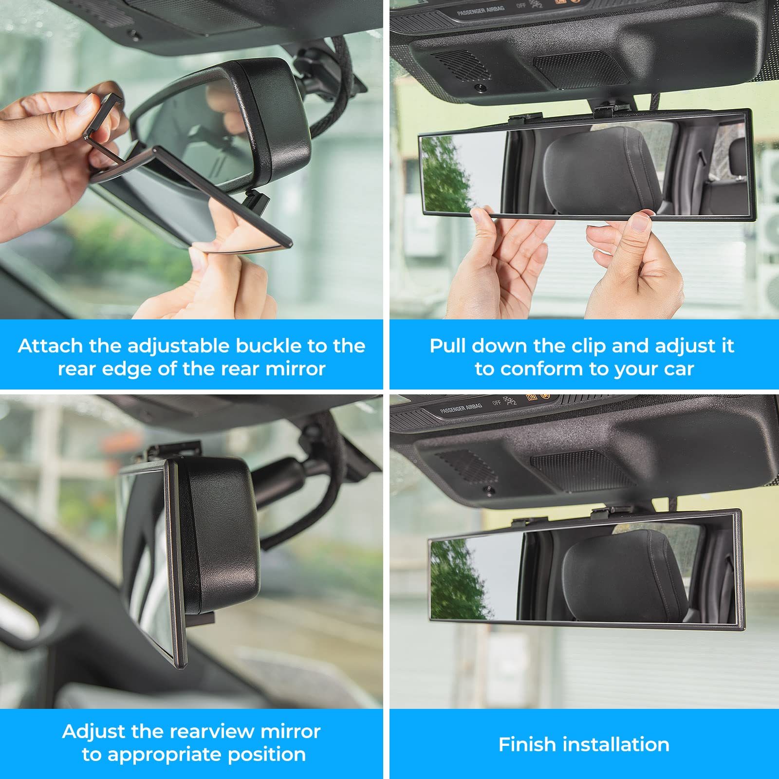 JOYTUTUS Rear View Mirror, Universal 11.81 Inch Panoramic Convex Interior Clip-on Wide Angle Mirror to Reduce Blind Spot Effectively for Car SUV Trucks -Clear