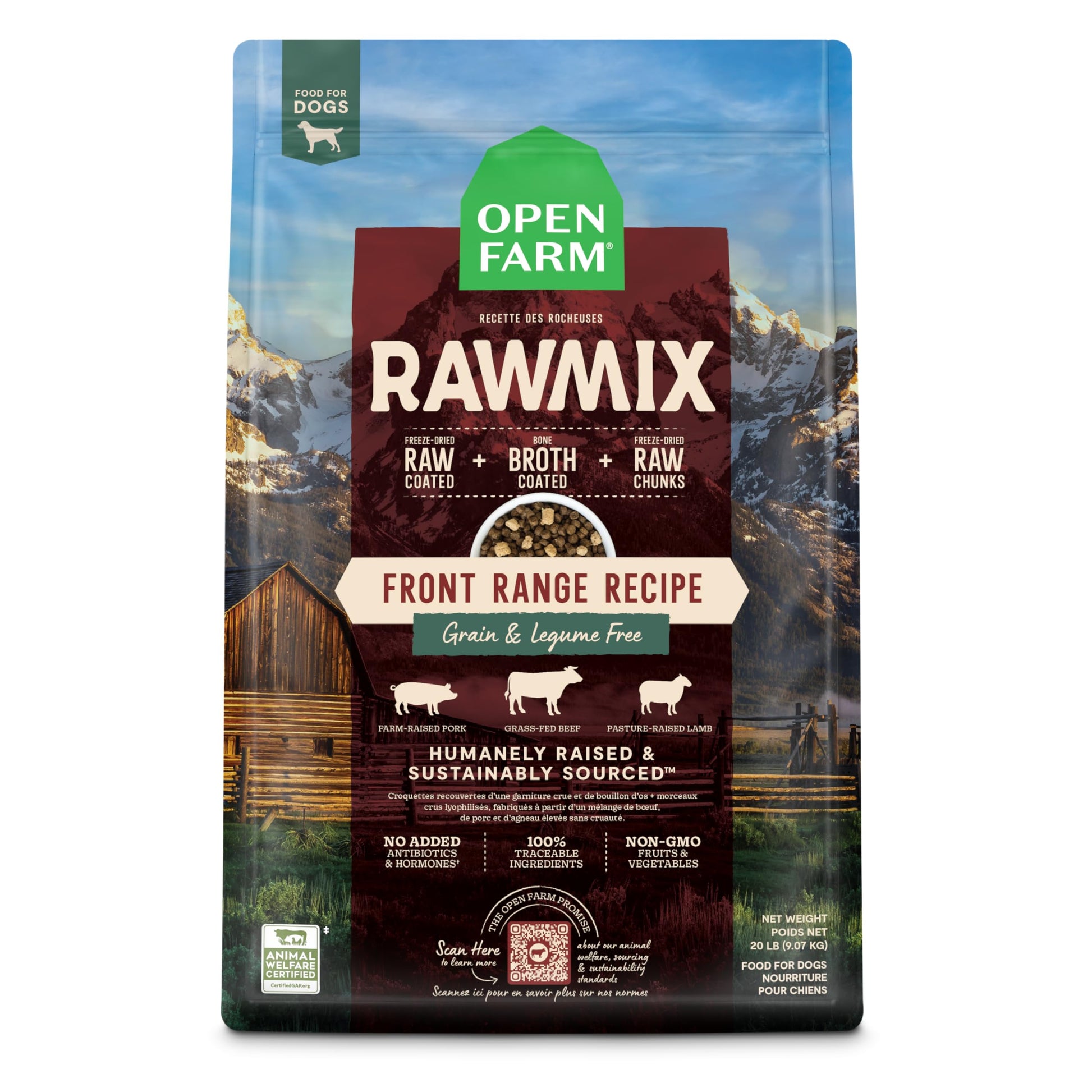 Open Farm RawMix Grain-Free Front Range Recipe for Dogs, Includes Kibble, Bone Broth, and Freeze Dried Raw, Inspired by The Wild, Humanely Raised Protein and Non-GMO Fruits and Veggies, 20 lb