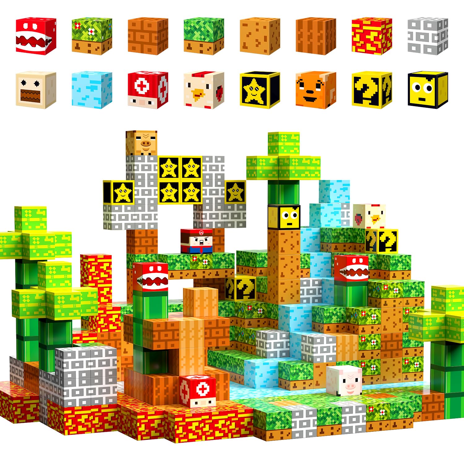 104PCS Magnetic Blocks Build Mine Magnet World Set Building Toys for Toddler Boys Girls 3+, STEM Montessori Sensory Toys Building Blocks Construction Toys for Kids Ages 4-8 Learning Resources