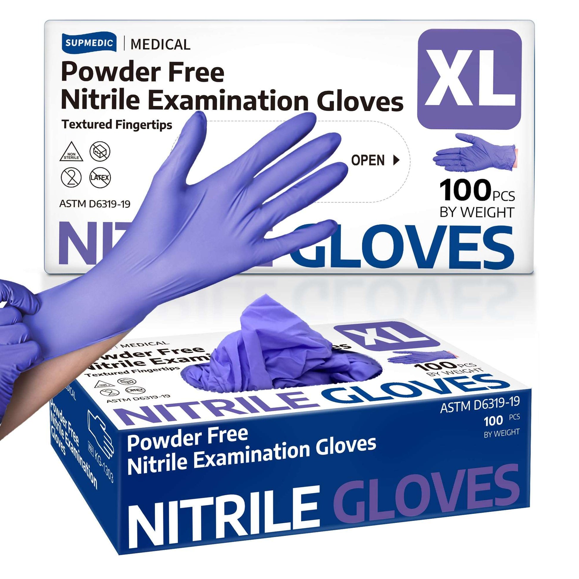 Supmedic Nitrile Exam Gloves, 3.5 Mil Powder-Free Food Safe Cleaning First Aid Disposable Medical Glove, Purple 100 Pcs (Medium)