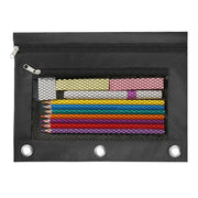 INNOIO 3 Ring Binder Pencil Pouch - School Pencil Case with 2 Zippered Pockets, Clear Mesh Window Pencil Bag, B5 Size, Back to School Gifts (Black)