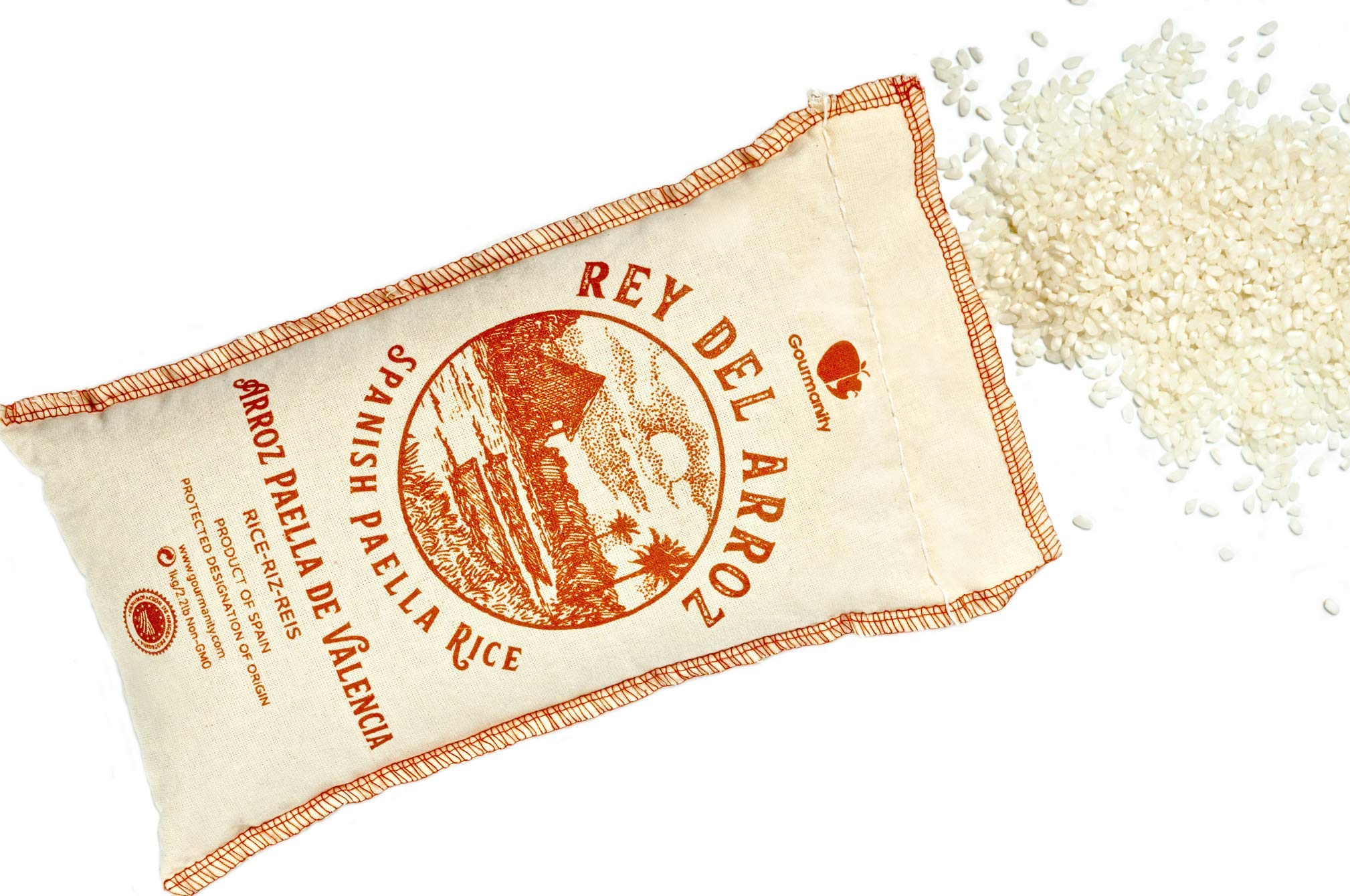 Gourmanity Spanish Paella Rice, Rey del Arroz Authentic Short Grain Valencia Rice from Spain, Great for Paella, Risotto, Seafood Dishes and Mediterranean dishes, Soy and Gluten Free, 2.2lb