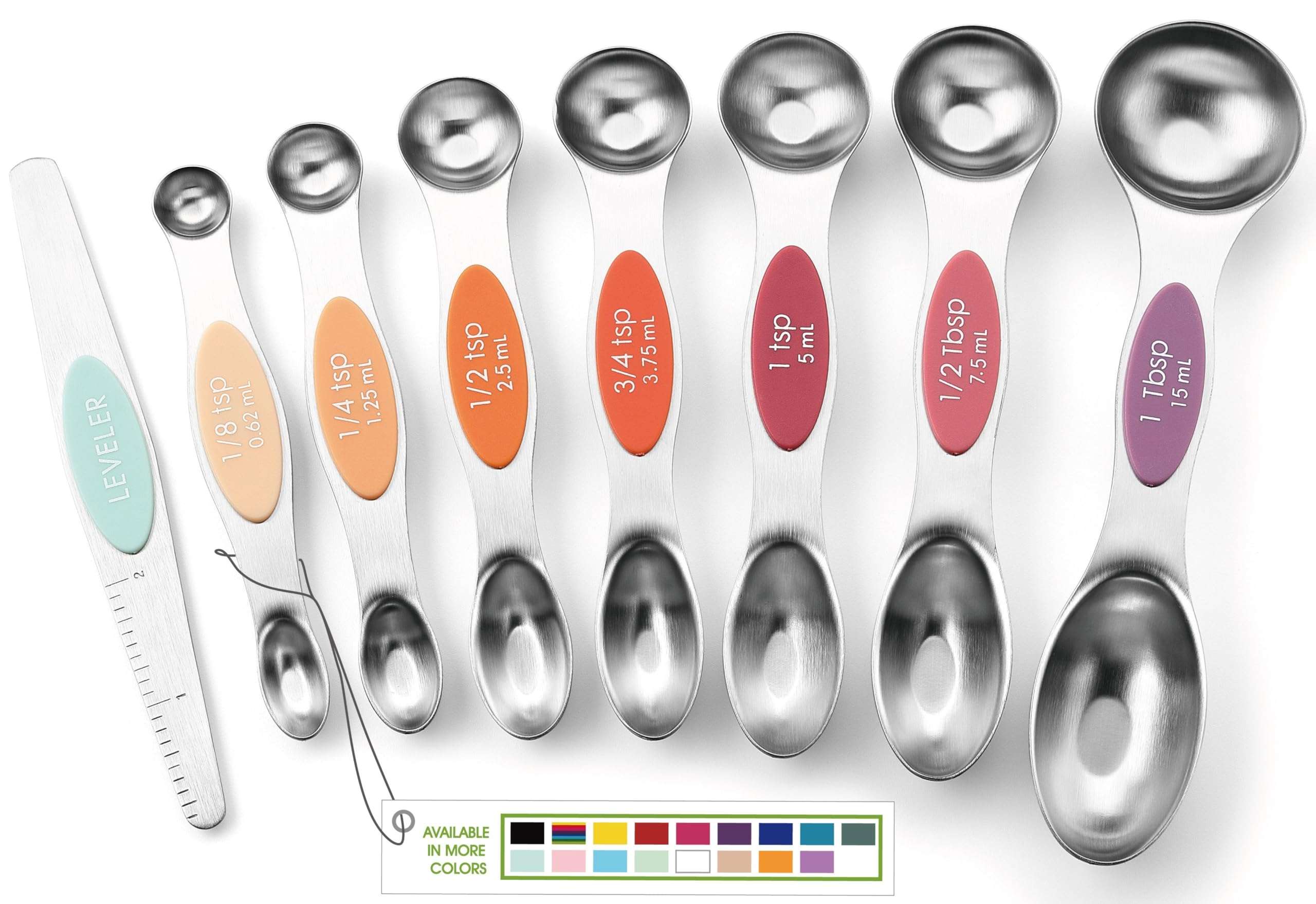 Spring Chef Magnetic Measuring Spoons Set with Strong N45 Magnets, Heavy Duty Stainless Steel Metal, Fits in Most Kitchen Spice Jars for Baking & Cooking, BPA Free, Black, Set of 8 with Leveler