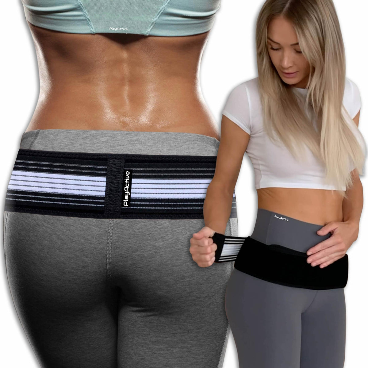 حزام PlayActive لعظم العجز الحرقفي SI - دعامة دعم أسفل الظهر للرجال والنساء - حزام دعم الحوض - حزام المدور - لتخفيف آلام عرق النسا والحوض والعمود الفقري والورك (مقاس عادي)
