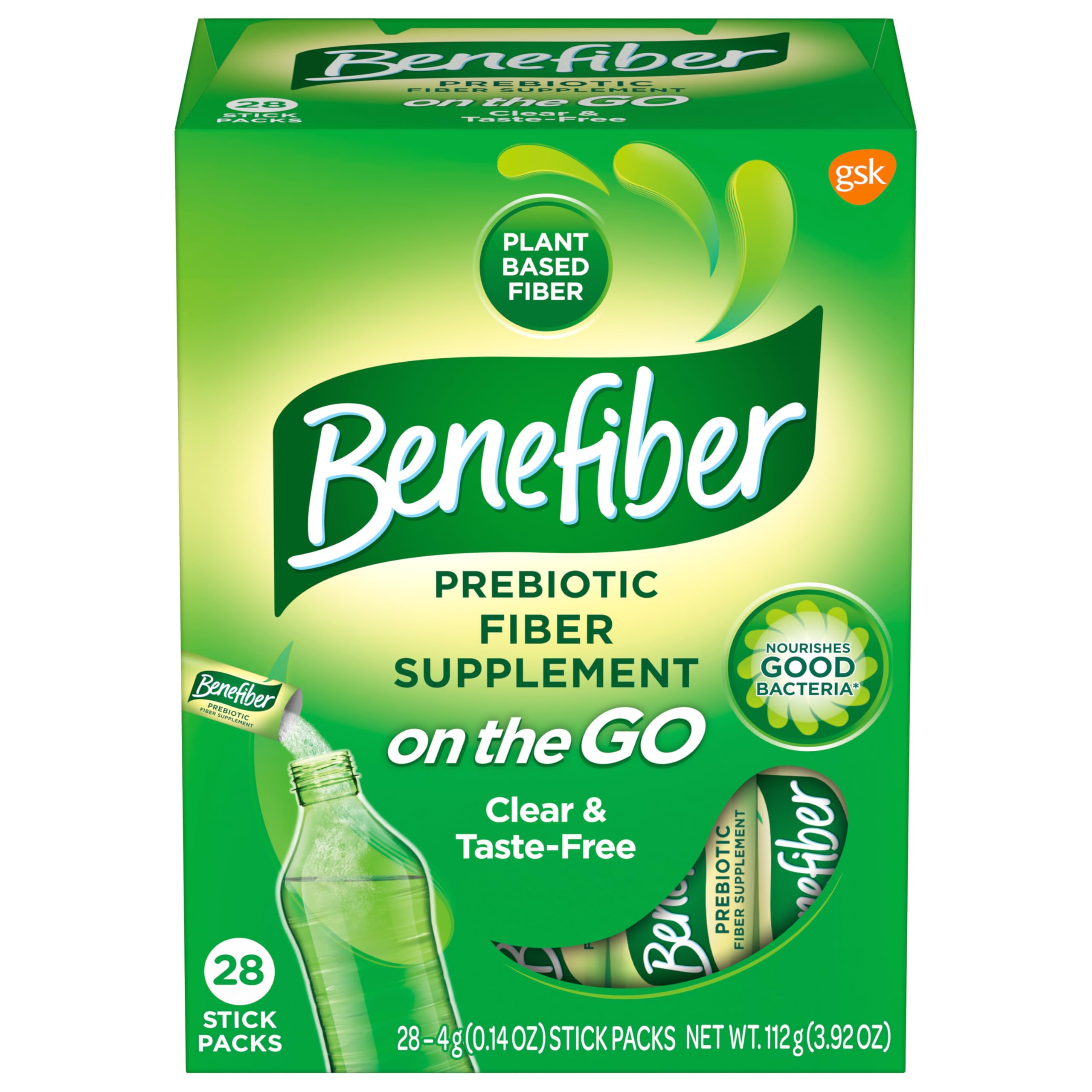 Benefiber On the Go Präbiotisches Ballaststoff-Nahrungsergänzungsmittel-Pulver für die Verdauungsgesundheit, tägliche Ballaststoffe, geschmacksneutral - 28 Sticks (111 g)