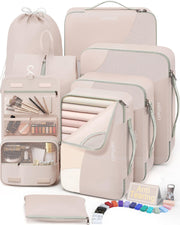 10 Set/8 Set Packing Cubes for Travel, Gifts for Women Mom,Anti-Tearing Suitcase Organizer for Luggage with Shoe & Hanging Toiletry Bag,OlarHike Vacation Essentials & Accessories for Cruise Ship,Cream