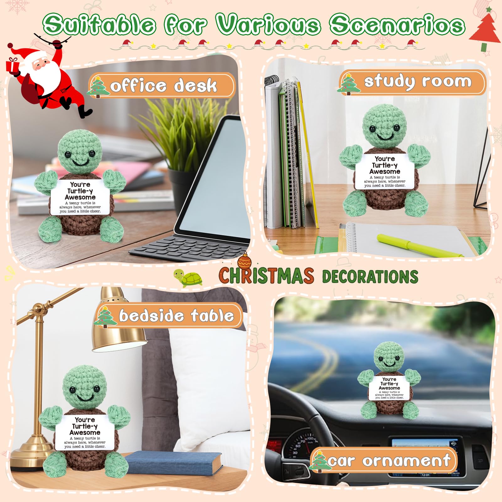 Mini Funny Turtle Birthday Gifts for Women Men Christmas, Thanksgiving Bosses Day Retirement Gift, Inspirational Small Animals Cute Stuff Things, Handmade Emotional Positive Crochet Turtle Decorations