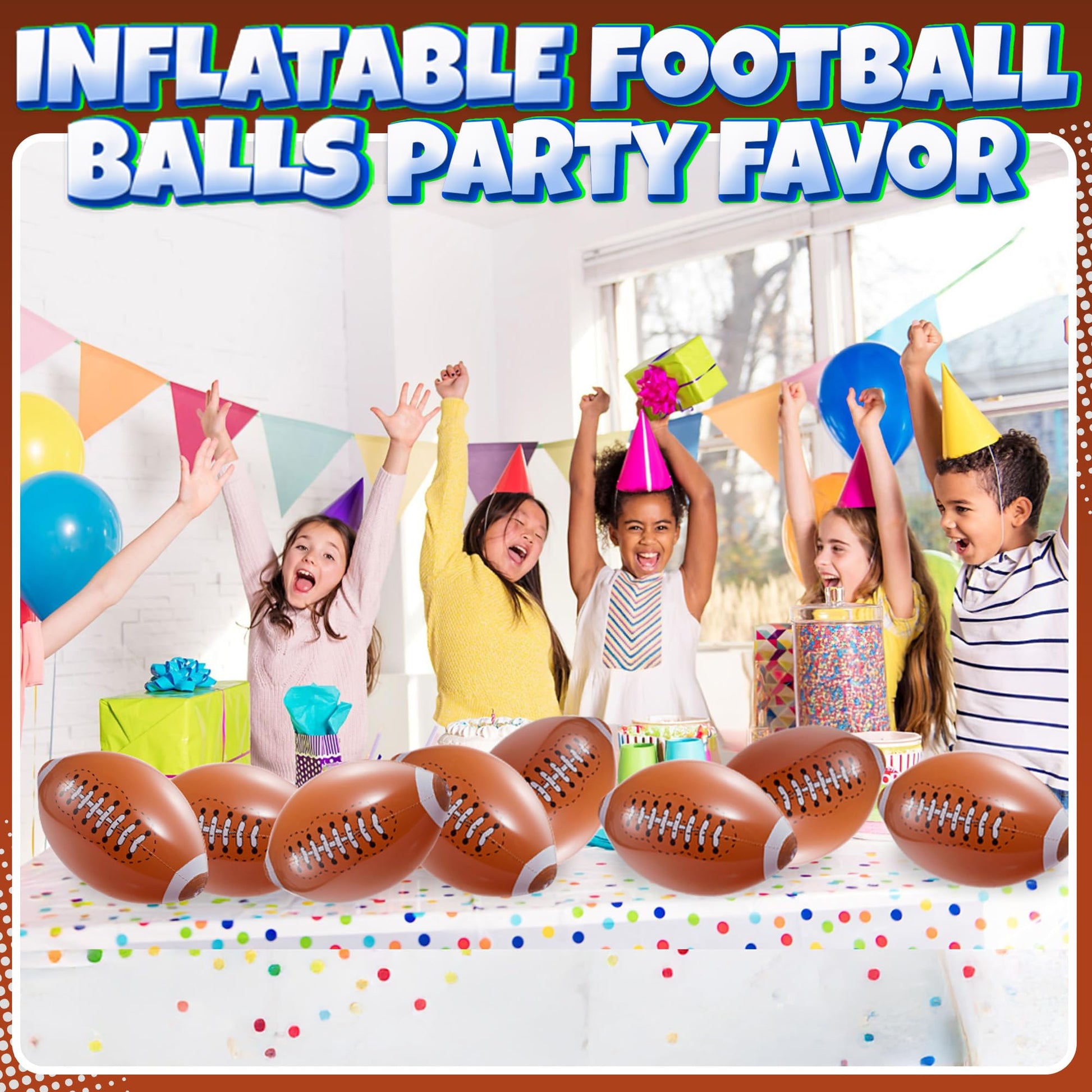 12-Pack 16" Inflatable Footballs for Football Party Decorations & Party Favors – Blow-Up Sports-Themed Beach Balls for Game Day & Birthday Supplies, Goodie Bag Stuffers