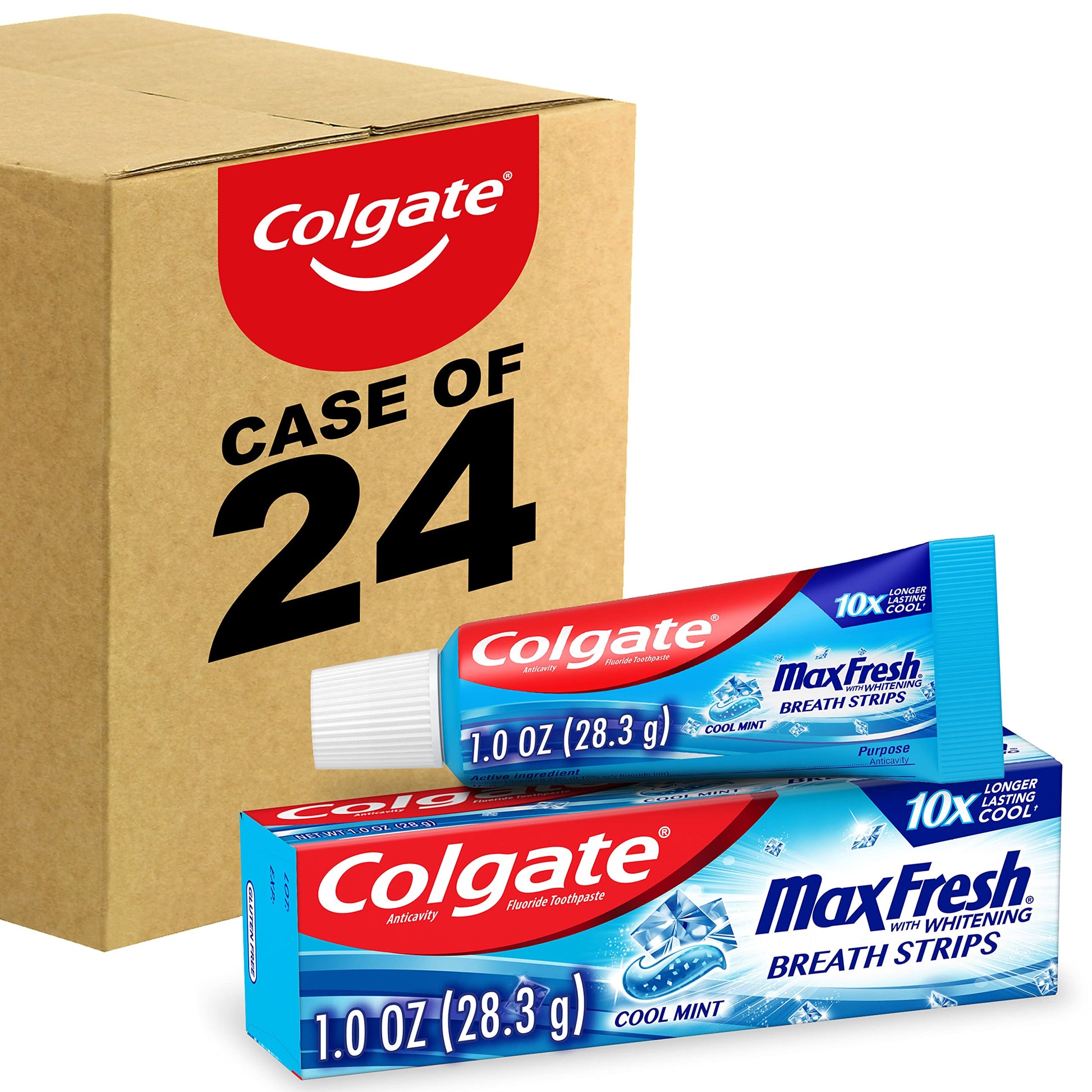 Colgate Max Fresh Travel Size Toothpaste with Mini Breath Strips, Cool Mint - 24 Pack