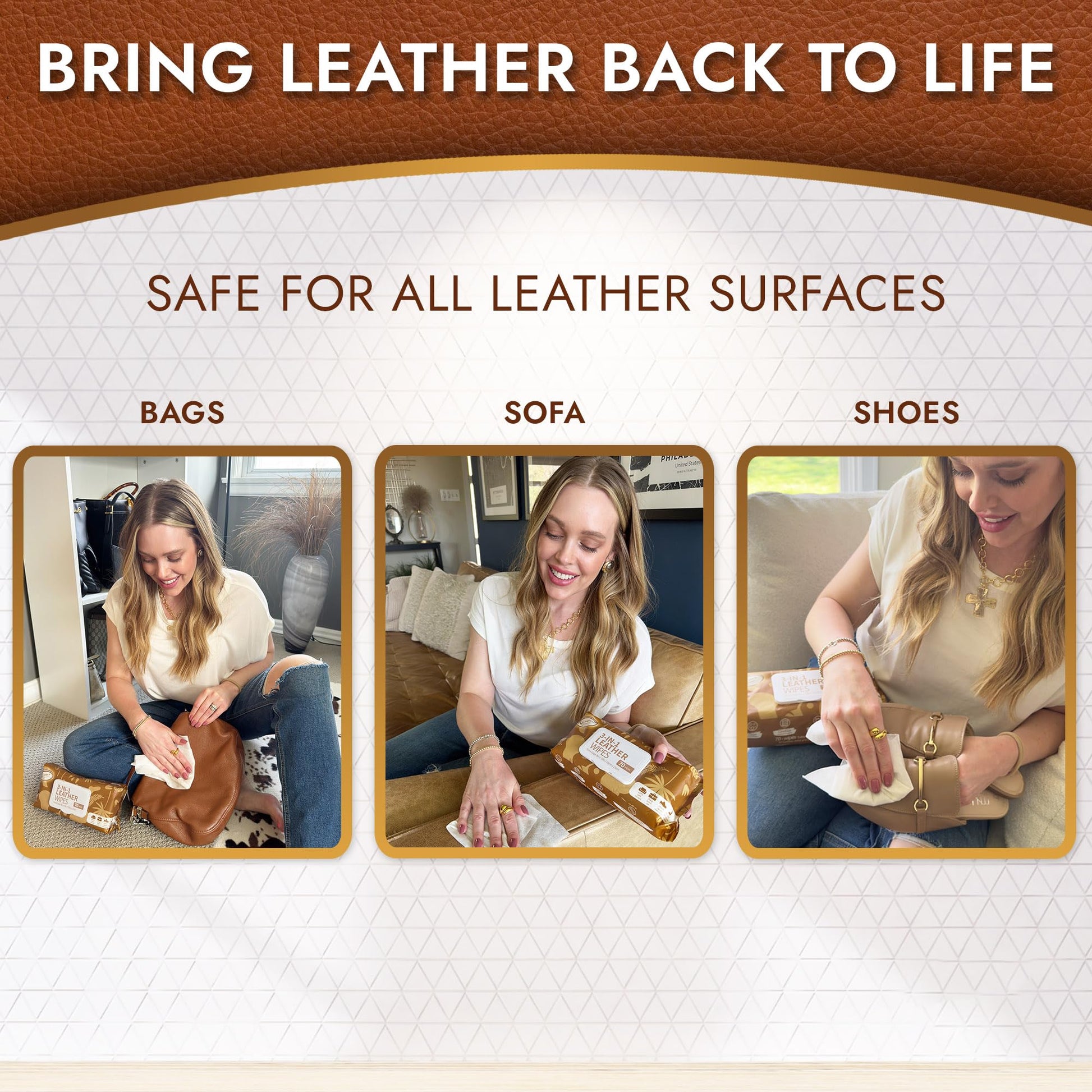 Air Jungles 3in1 Leather Cleaner Wipes 70 Count, Extra Large 8" x 10" Size, Clean Condition Protect Wipes for Vinyl and Leather Apparel Furniture Auto Car Interior Shoes Boots Bags