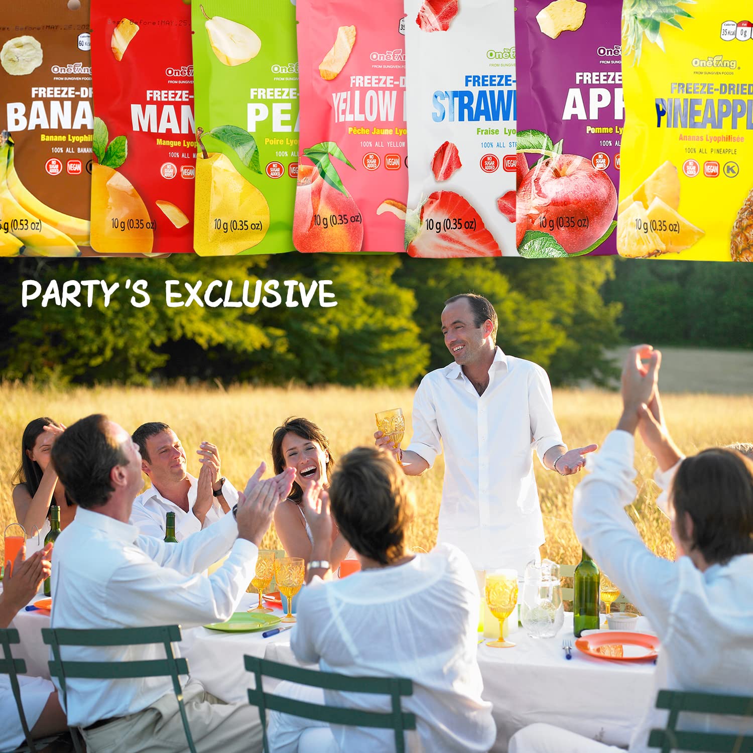 ONETANG Freeze-Dried Mixed Fruit, 12 Pack Single-Serve Pack, Non GMO, Kosher, No Add Sugar, Gluten free, Vegan, Holiday Gifts, Healthy Snack 0.35 Oz