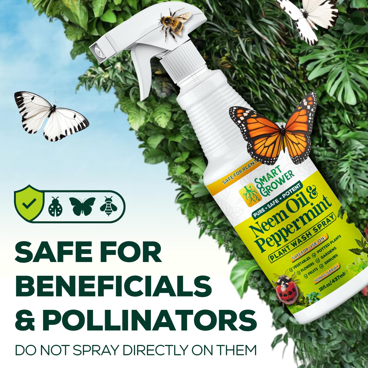 Neem Oil Spray for Plants with Peppermint Oil, Natural Plant Wash Made for Indoor and Outdoor Plants Smart Grower 16oz Easy Ready to Use Spray