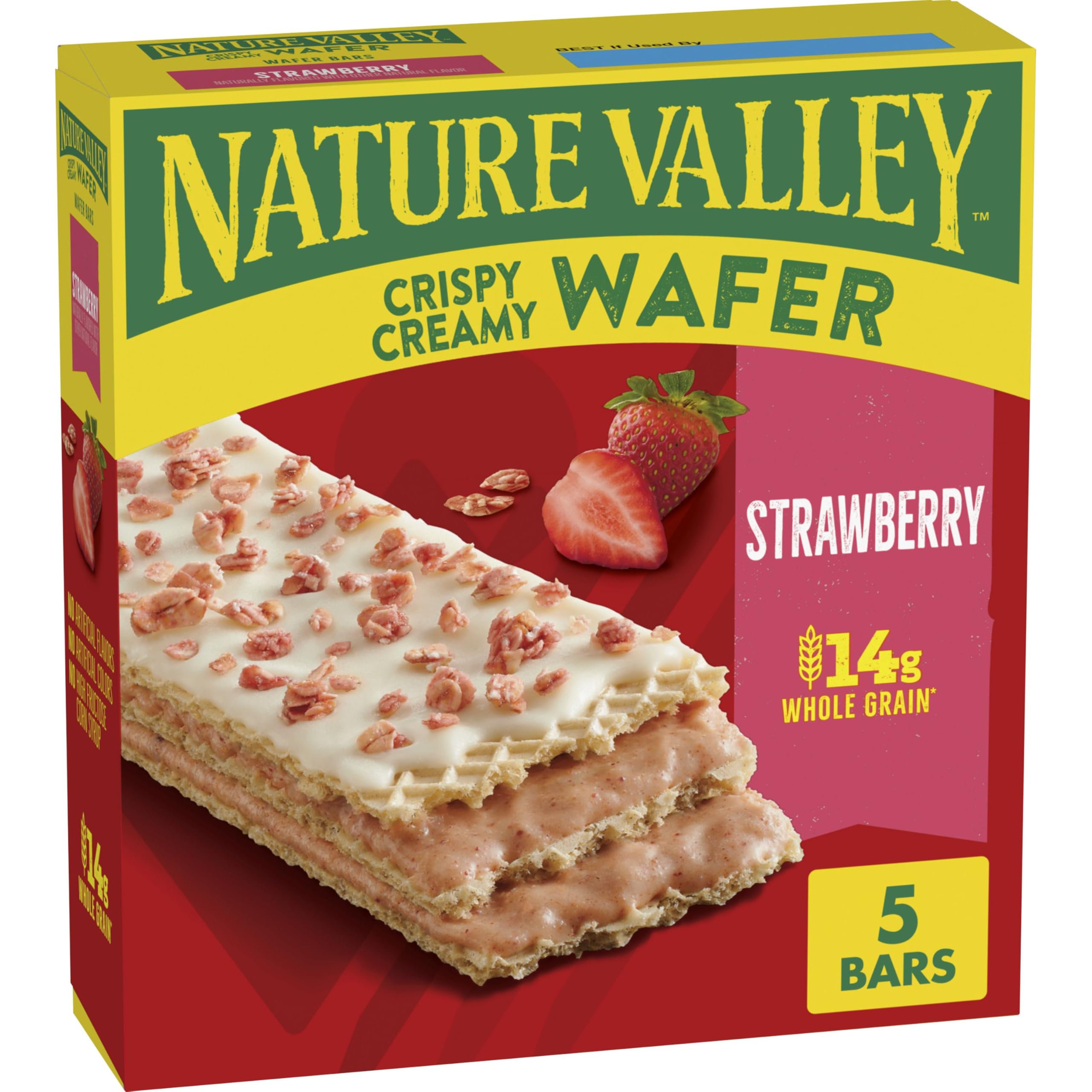 Nature Valley Crispy Creamy Wafer Bars, Strawberry, Whole Grain, 5 Bars, 6.5 oz
