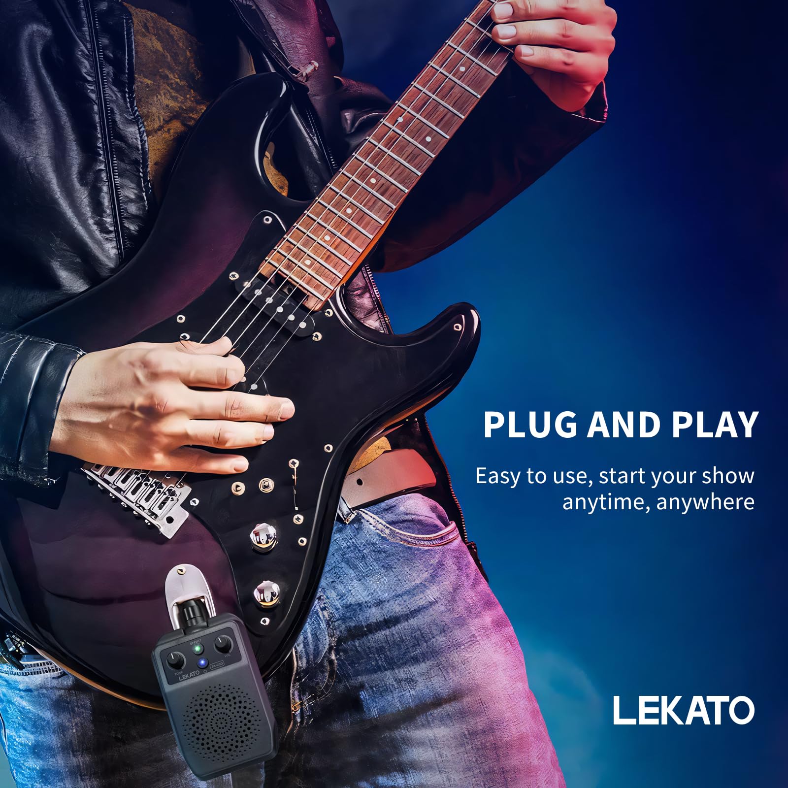LEKATO Mini Electric Guitar Amp 5W, Portable Guitar Amp Bluetooth with Built-in 4 Effects, Clean Distortion Overdrive Reverb, Rechargeable Small Amplifier for Practice, Black (JA-05G)