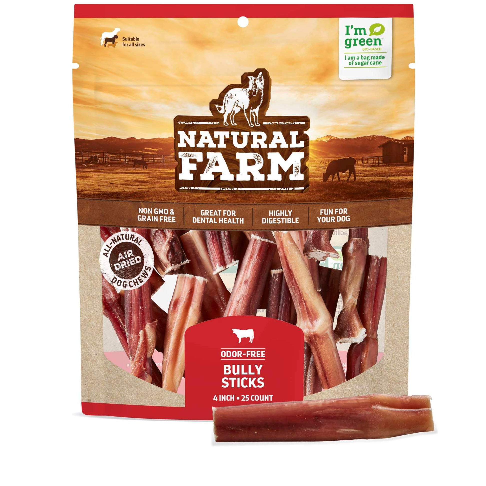 Natural Farm Odor-Free Bully Sticks (6 Inch, 20 Pack), 100% Beef Chews for Pups, Small and Medium Dogs, Non-GMO, Grain-Free, Fully Digestible, Natural Treats to Keep Your Dog Busy