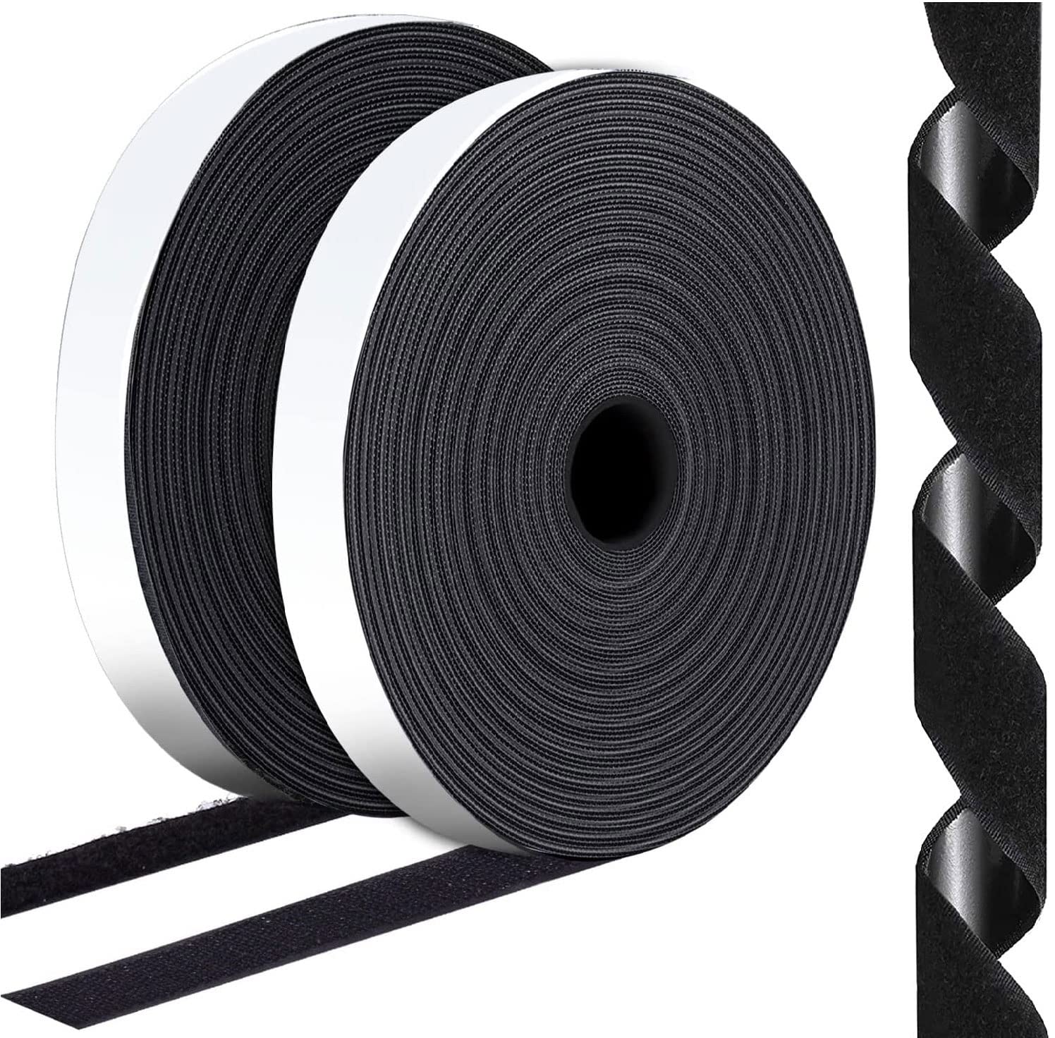 1 Inch x 82 Feet Black Hook Loop Strips with Adhesive Heavy Duty, Multi-Purpose Hook and Loop Tape, Double Sided Hook Loop Rolls, Picture Hanging Strips, Bulk Sticky Straps Wall Hanging Strips