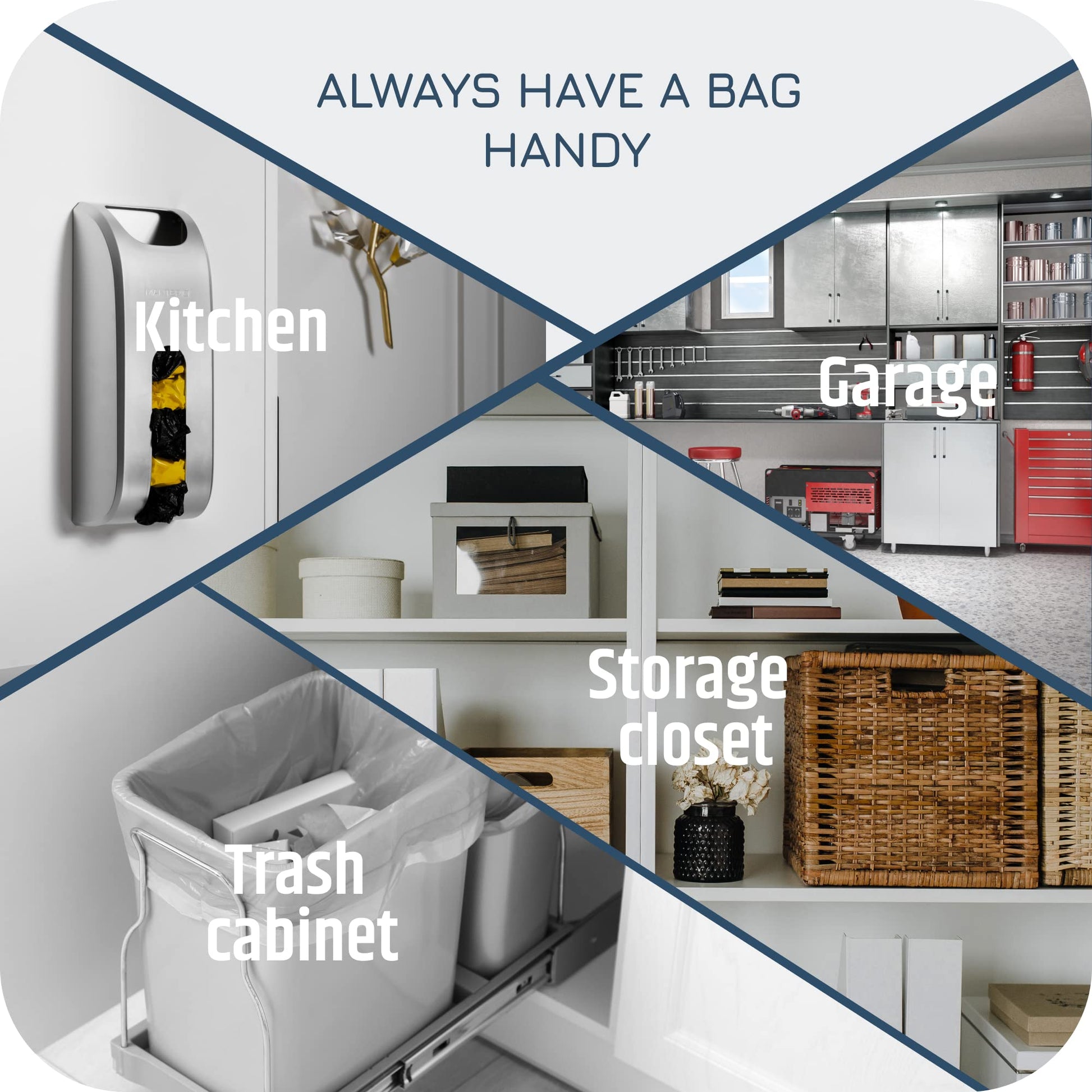 Manterio Wall-Mount Grocery Bag Dispenser | Space-Saving Design | Easy Install | Smudge-Proof, Fingerprint-Resistant | White | Holds Most Bags for Maximum Storage