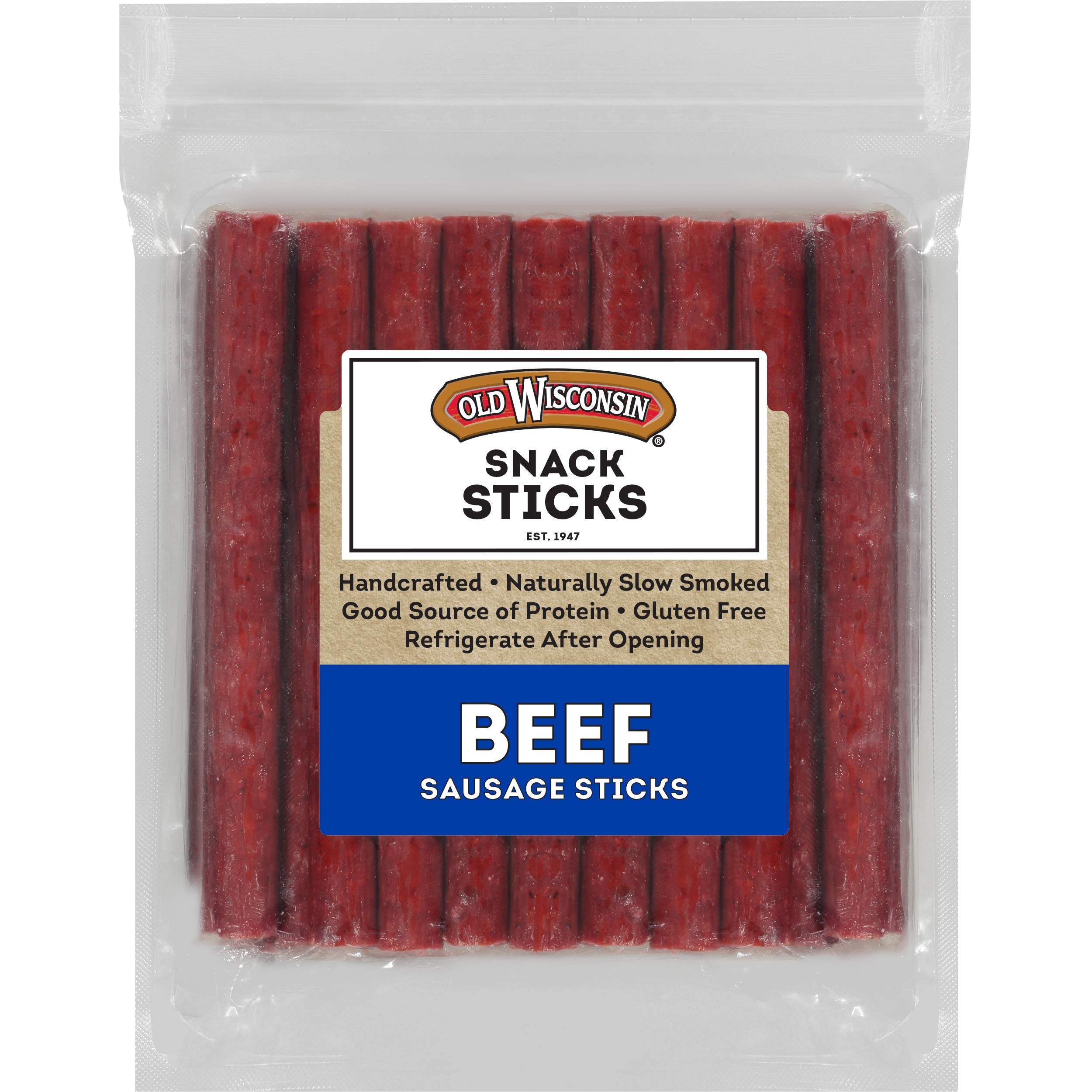 Old Wisconsin Beef Sausage Snack Sticks, Naturally Smoked, Ready to Eat, High Protein, Low Carb, Keto, Gluten Free, 26 Ounce Resealable Package