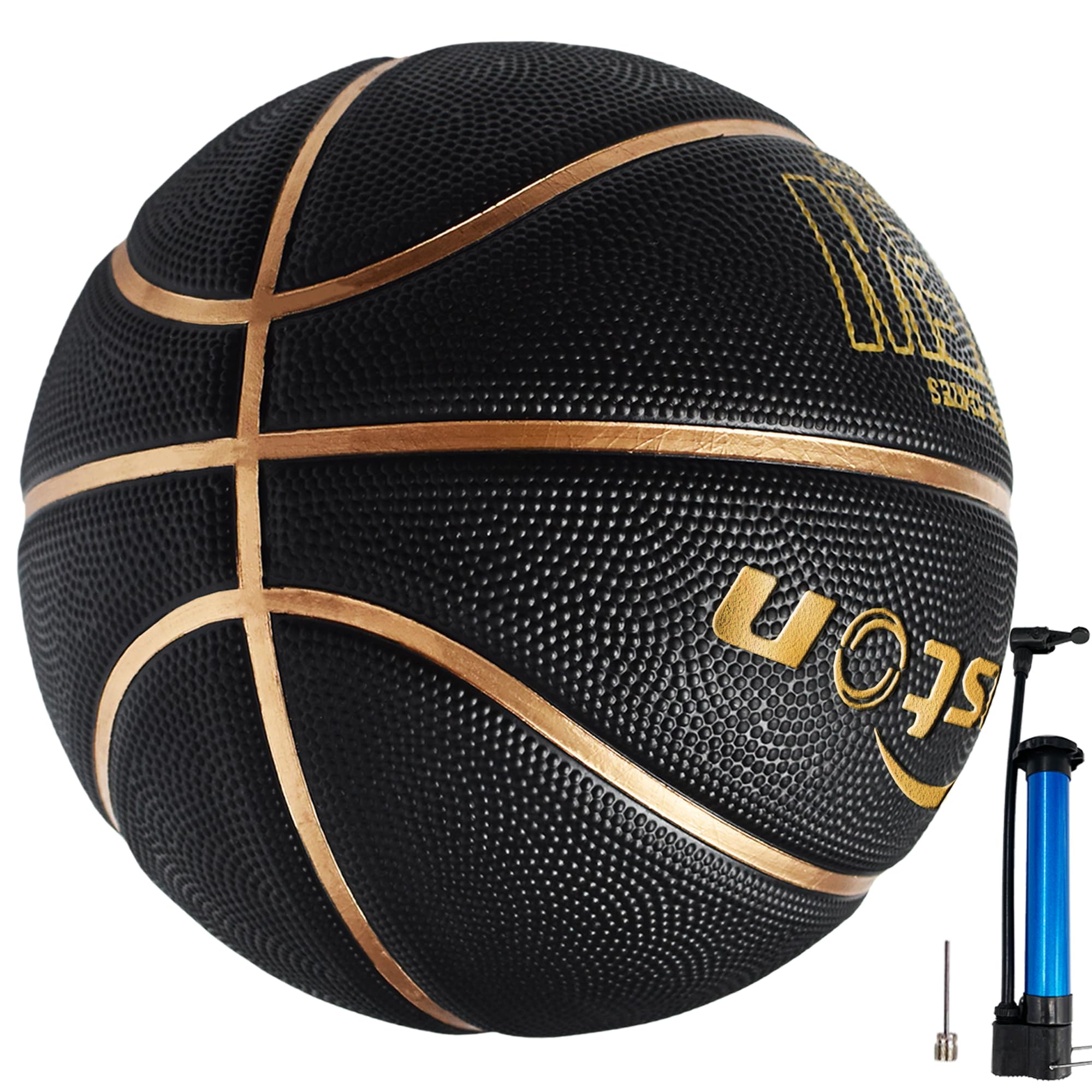 Senston 29.5'' Basketball Outdoor Indoor Rubber Basketball Ball Official Size 7 Street Basketball with Pump Black/Gold